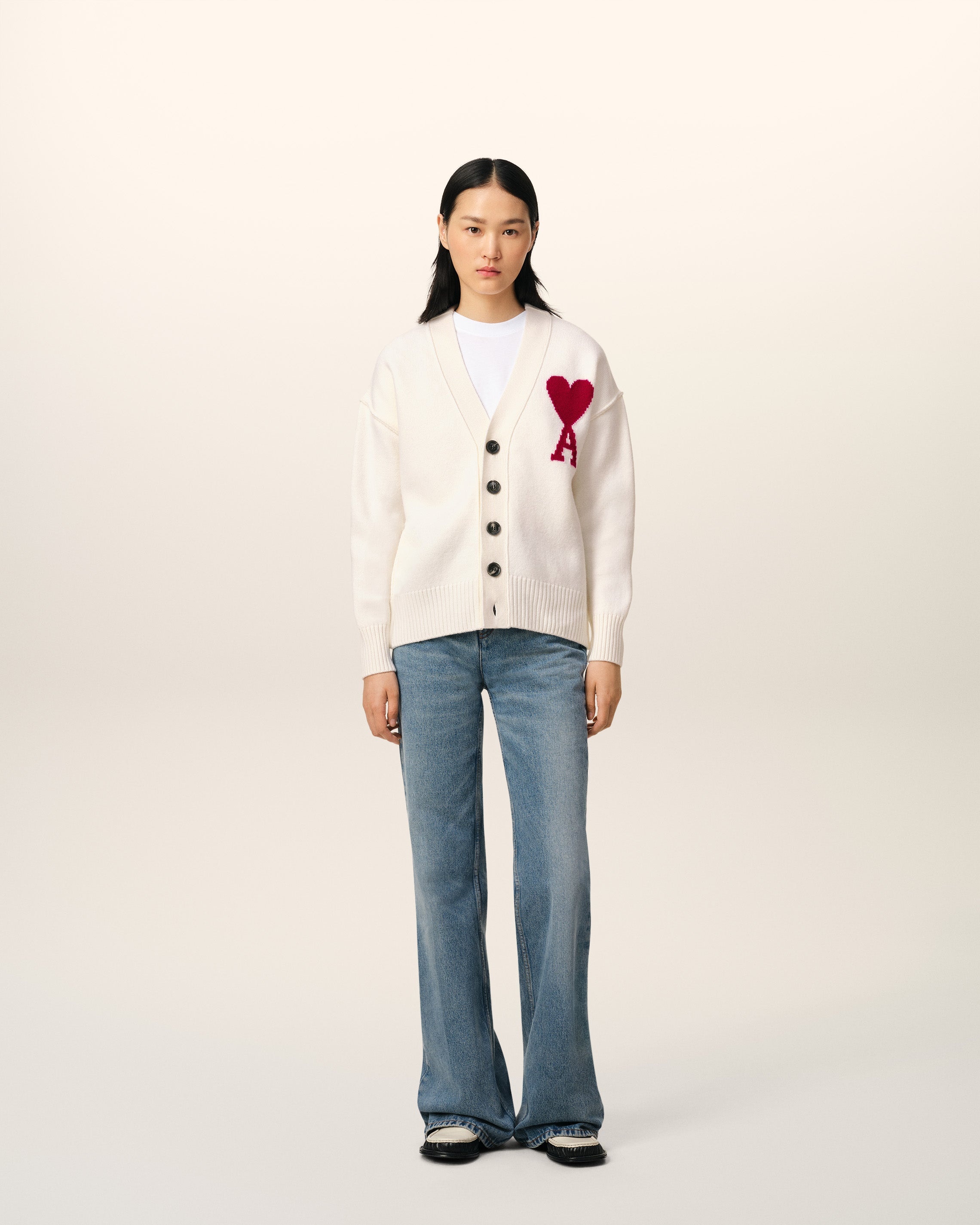 WHITE WOOL AMI DE COEUR CARDIGAN - 1