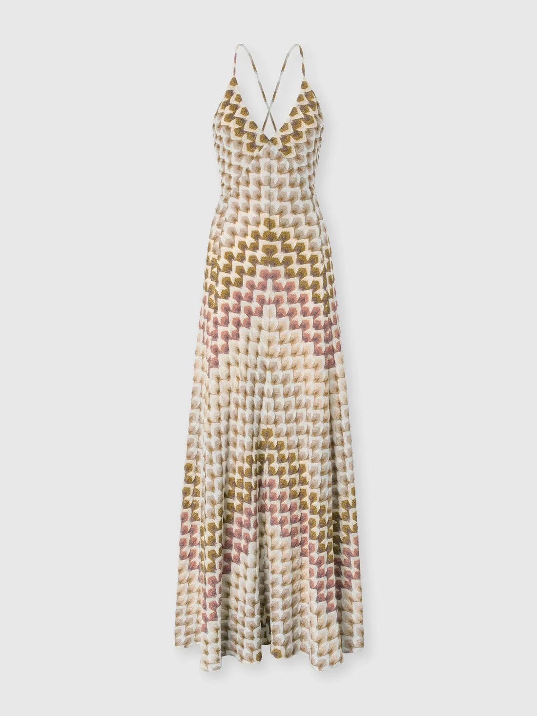 Long viscose lamé dress with crossed straps - 1