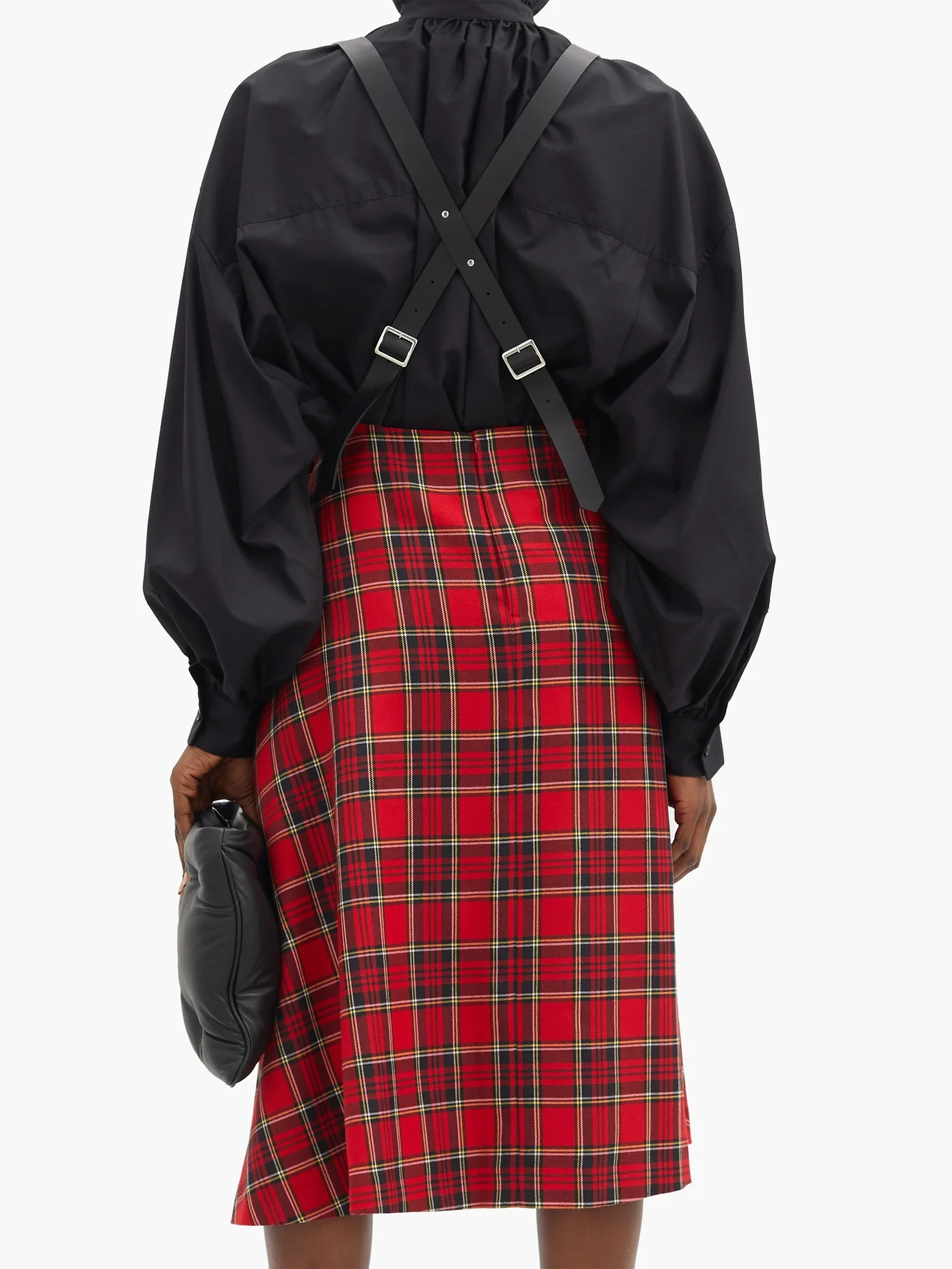 Crossover-braces pleated tartan wool-blend skirt - 5