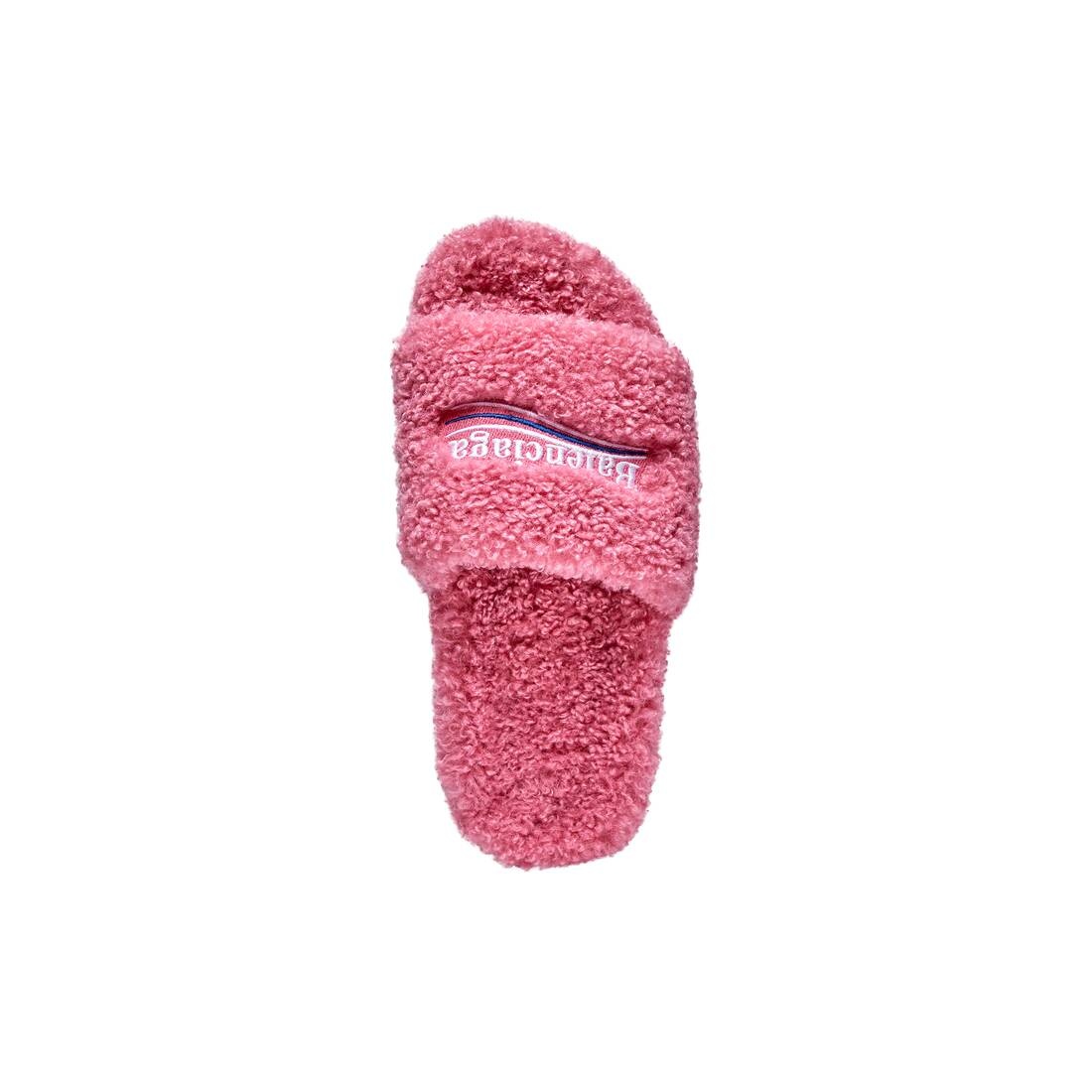 BALENCIAGA Women's Furry Slide Sandal in Light Pink | REVERSIBLE
