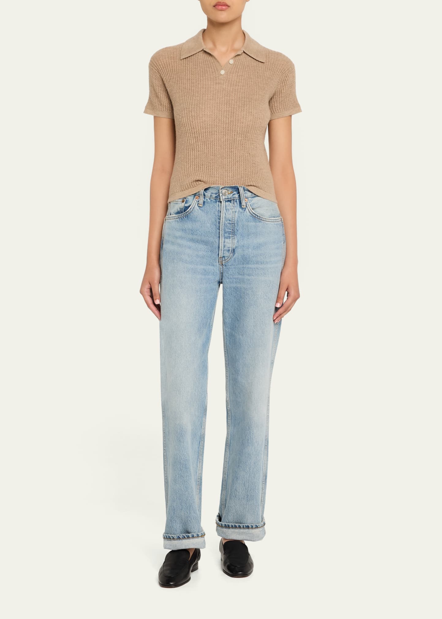 Cashmere Short-Sleeve Shrunken Polo Sweater - 2