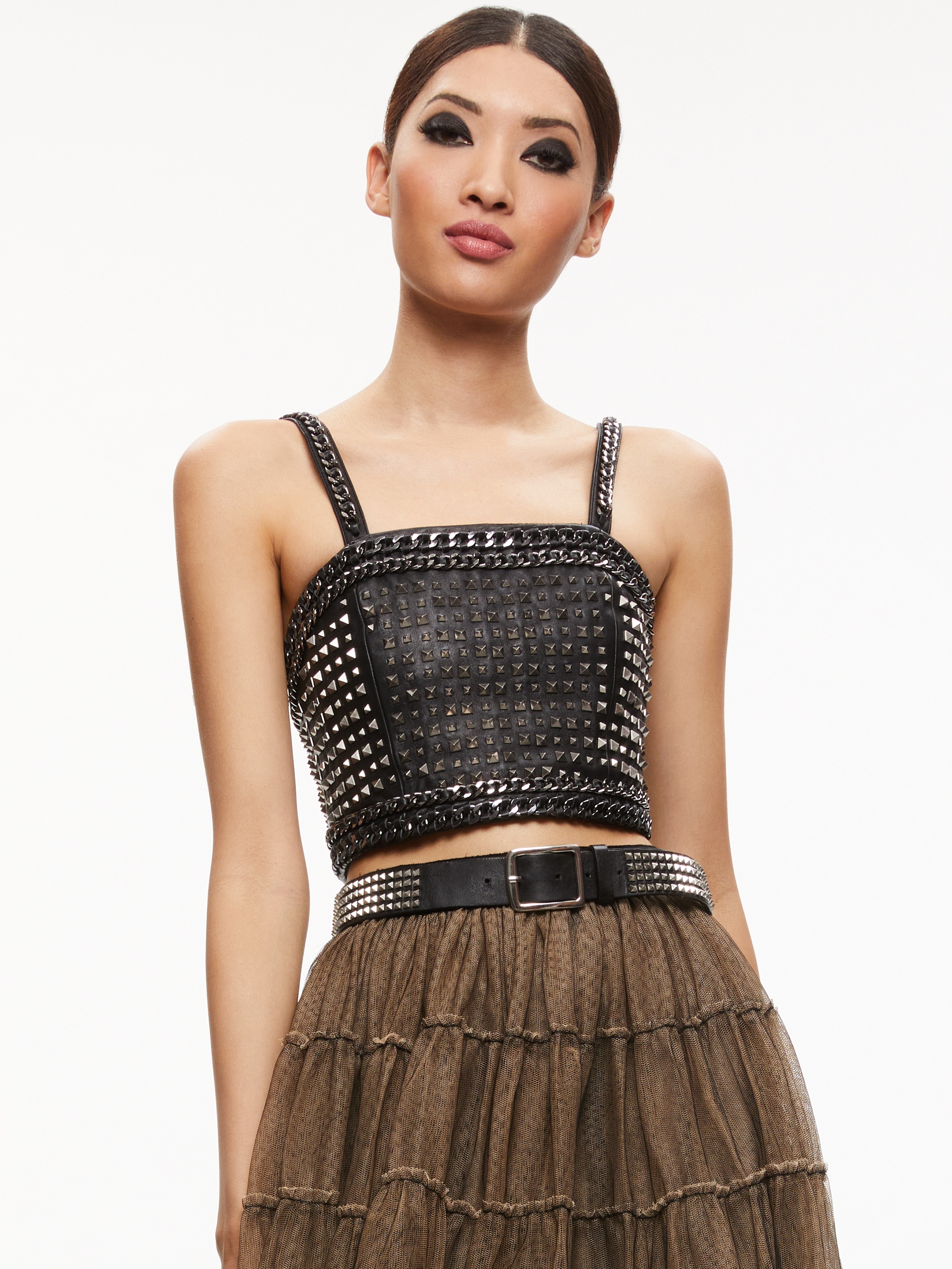 Alice + Olivia CERESI CHAIN STRAP STUDDED TOP | REVERSIBLE