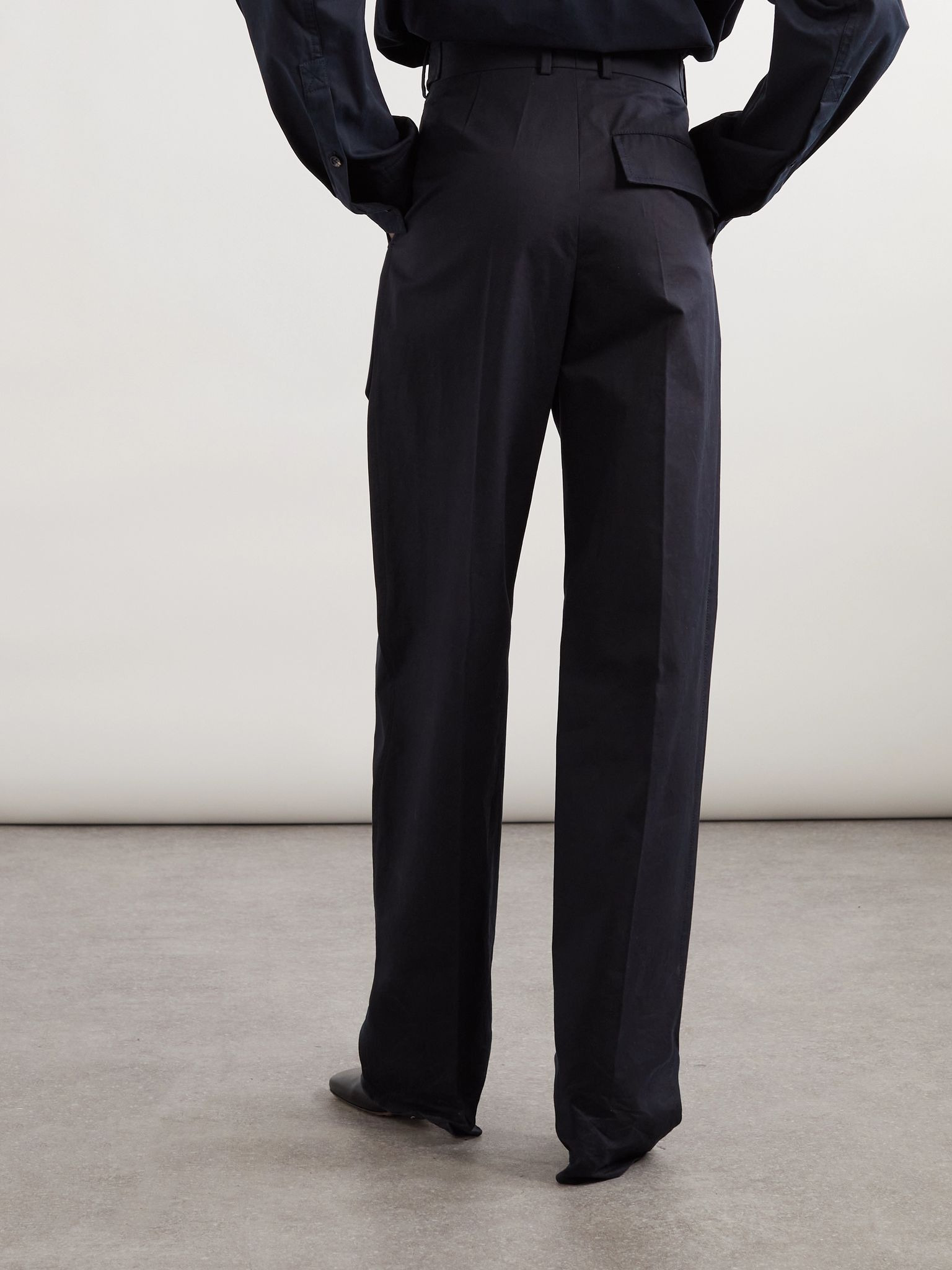 Pleated cotton-twill wide-leg pants Midnight blue - 3