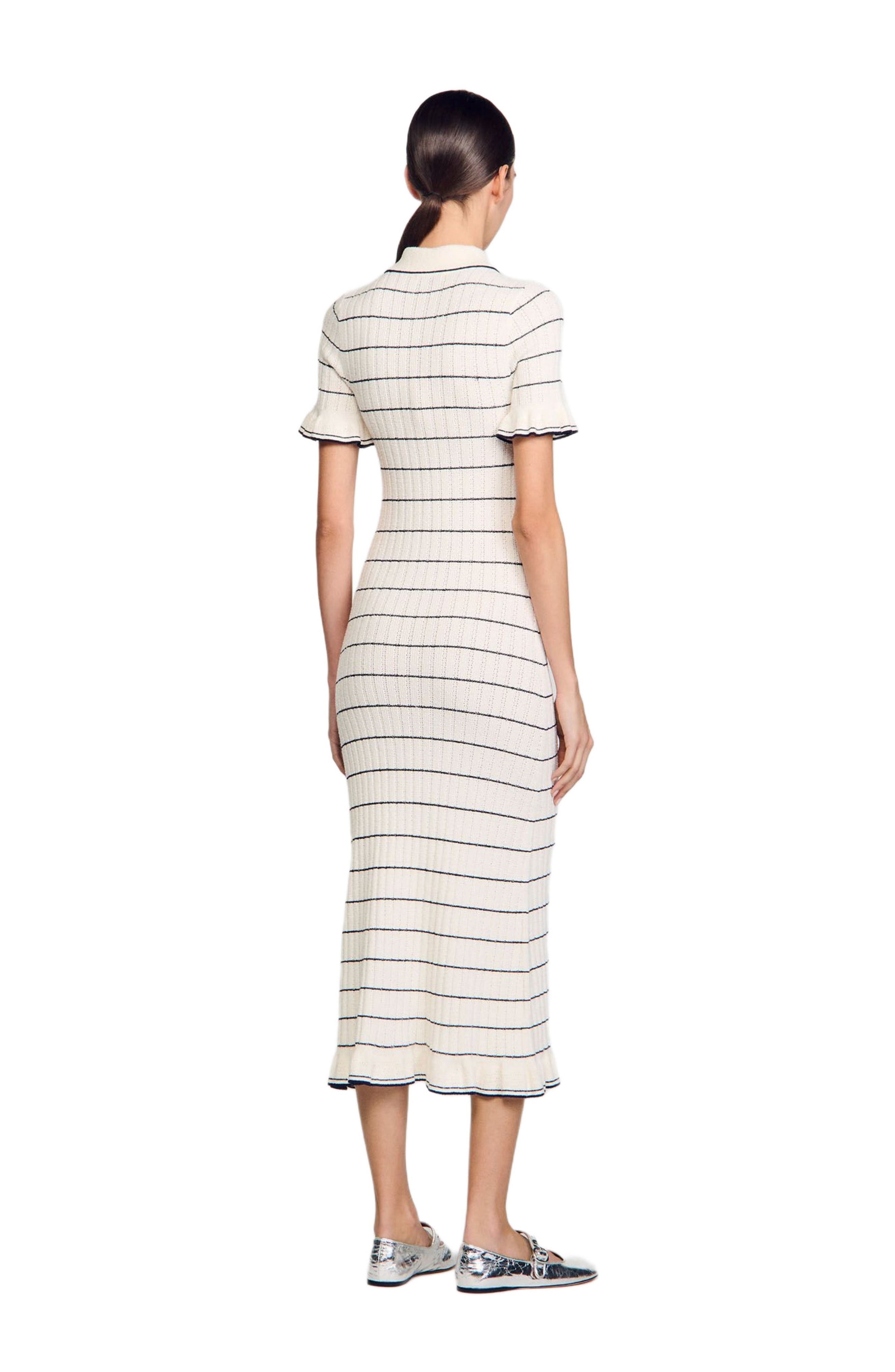 SANDRO Knitted maxi dress with polo neck in Ecru at Nordstrom - 2