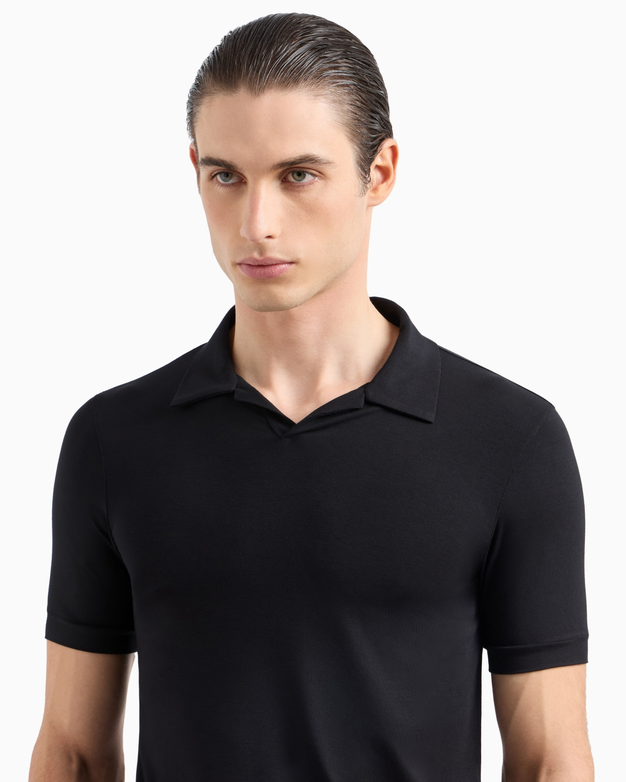 Stretch viscose jersey short-sleeved polo shirt - 5