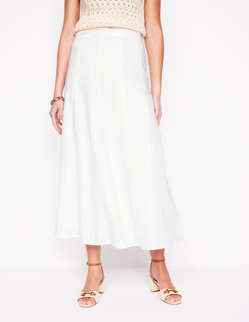 Linen Flippy Maxi Skirt-White 5