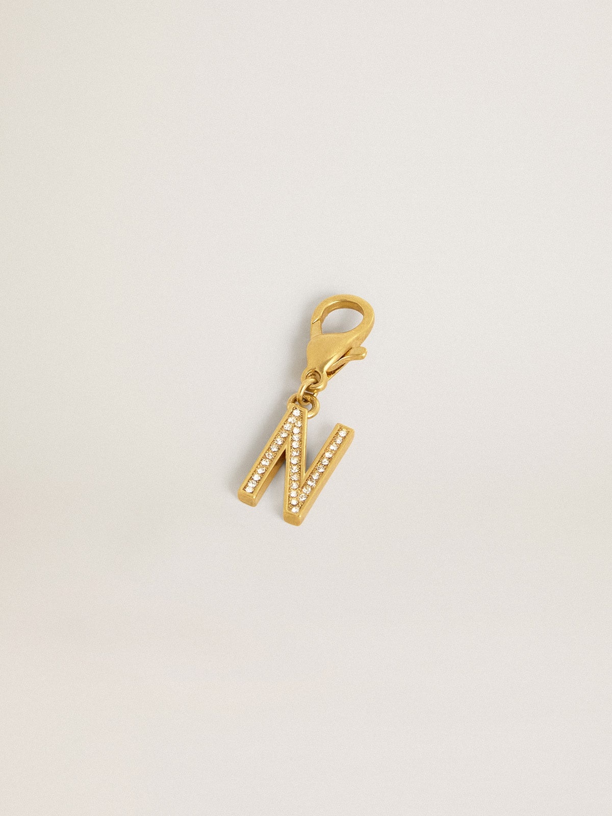 Letter N charm in gold-colored brass with crystals - 2