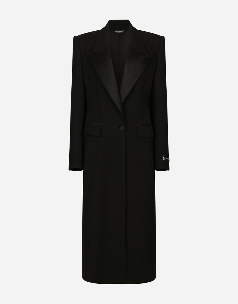 Long single-breasted wool tuxedo coat 1