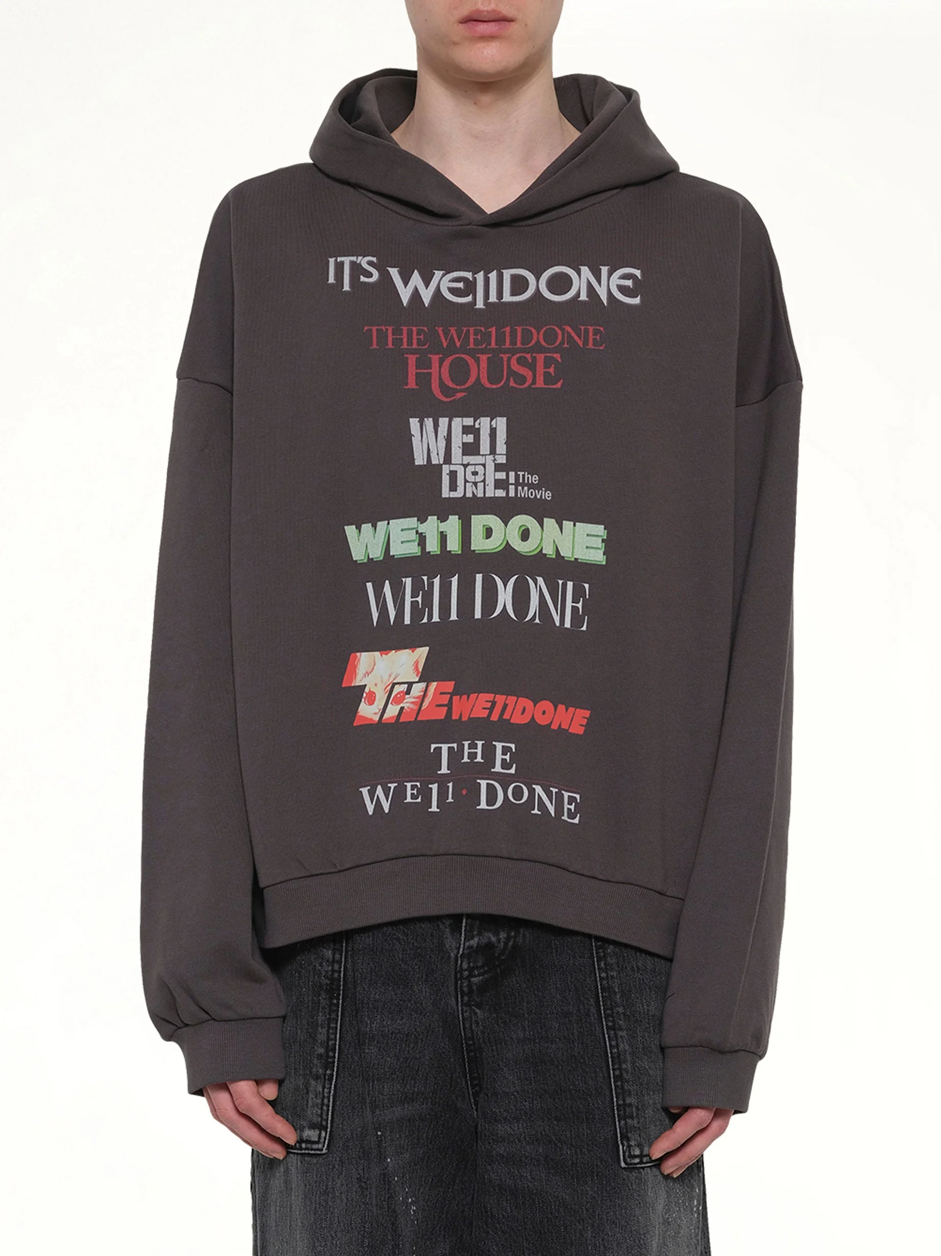 Multi Logo Print Hoodie in Grey - 1