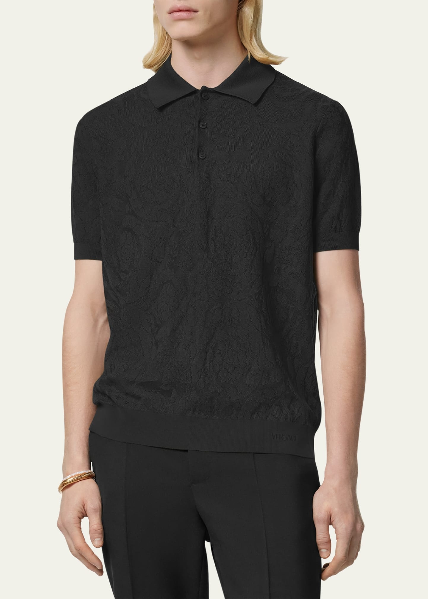 Men's Tonal Barocco Knit Polo Shirt - 2
