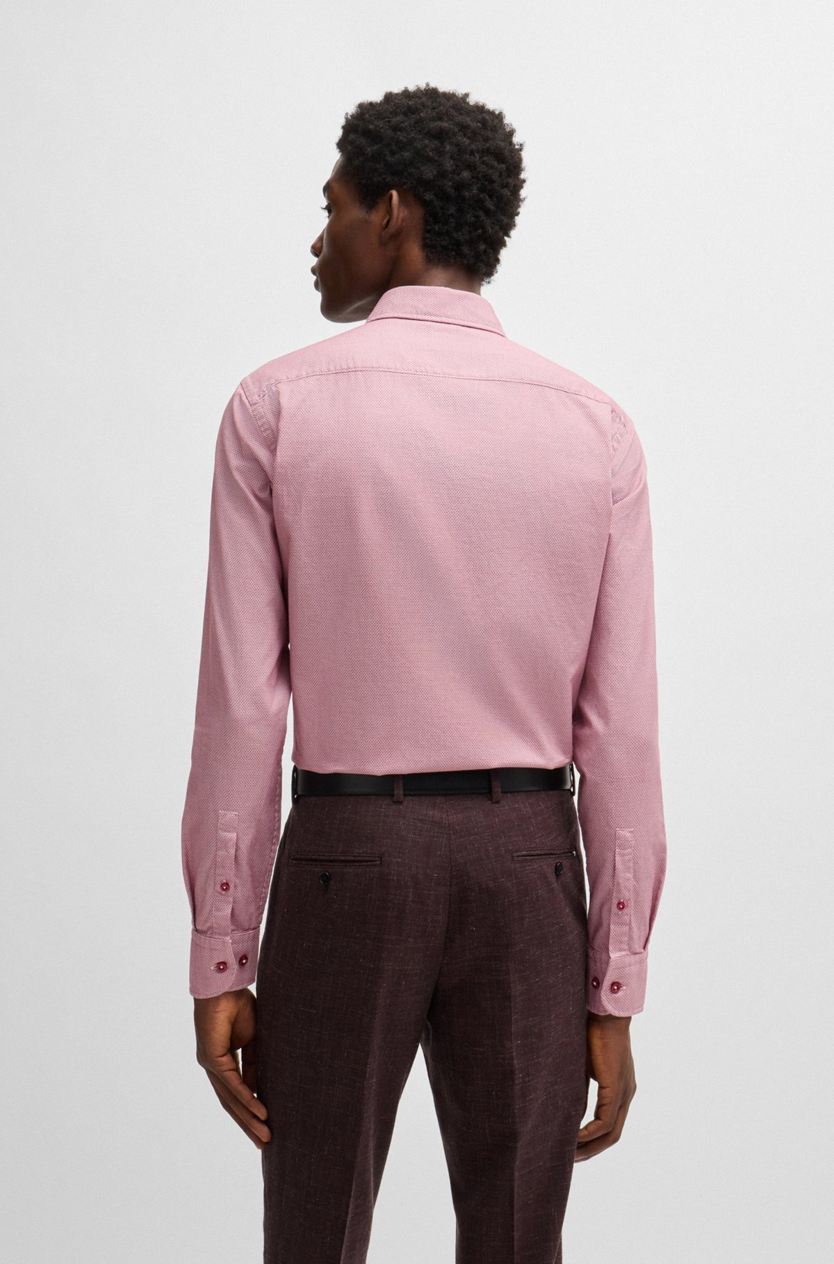 CASUAL-FIT SHIRT IN STRUCTURED COTTON WITH SPREAD COLLAR - 5