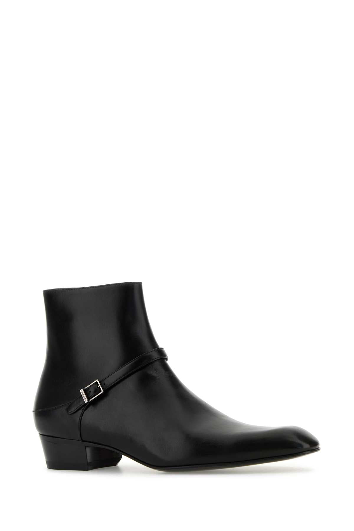 Saint Laurent Men Black Leather Augustin Ankle Boots - 2