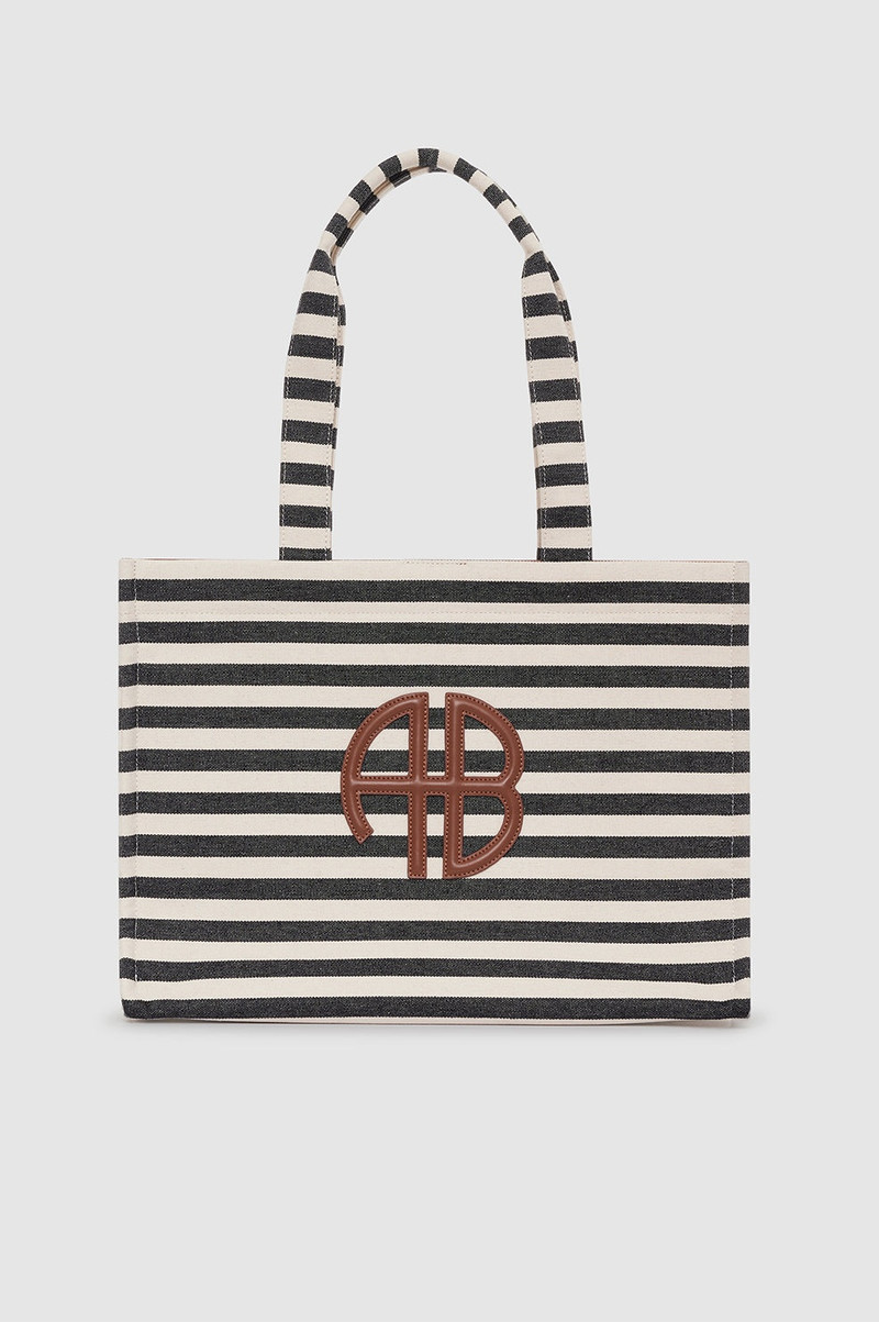 Lara Tote - Black And Natural Stripe 1