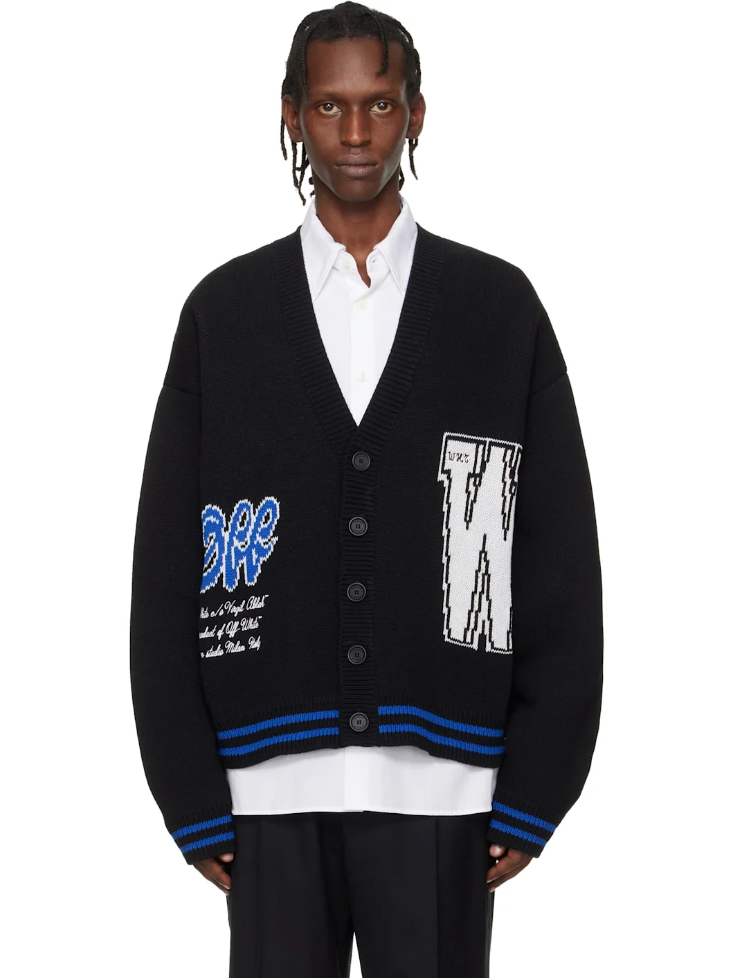 Black '00' Glide Diagonal Varsity Knit Cardigan - 1