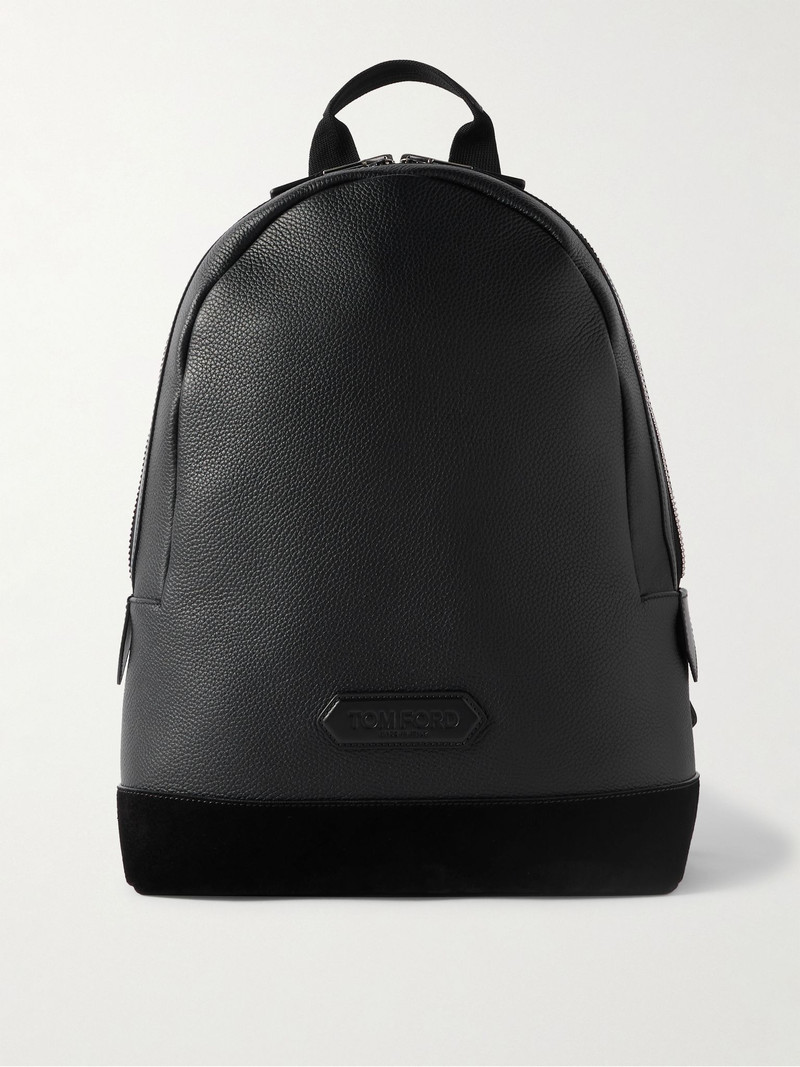 Suede-Trimmed Full-Grain Leather Backpack Black 1