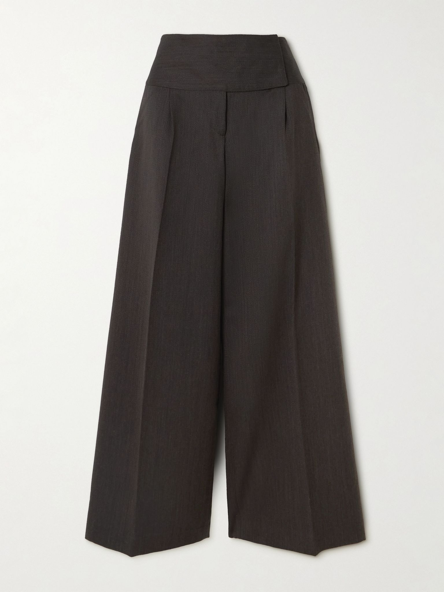 Girdle pleated wool wide-leg pants Brown - 1