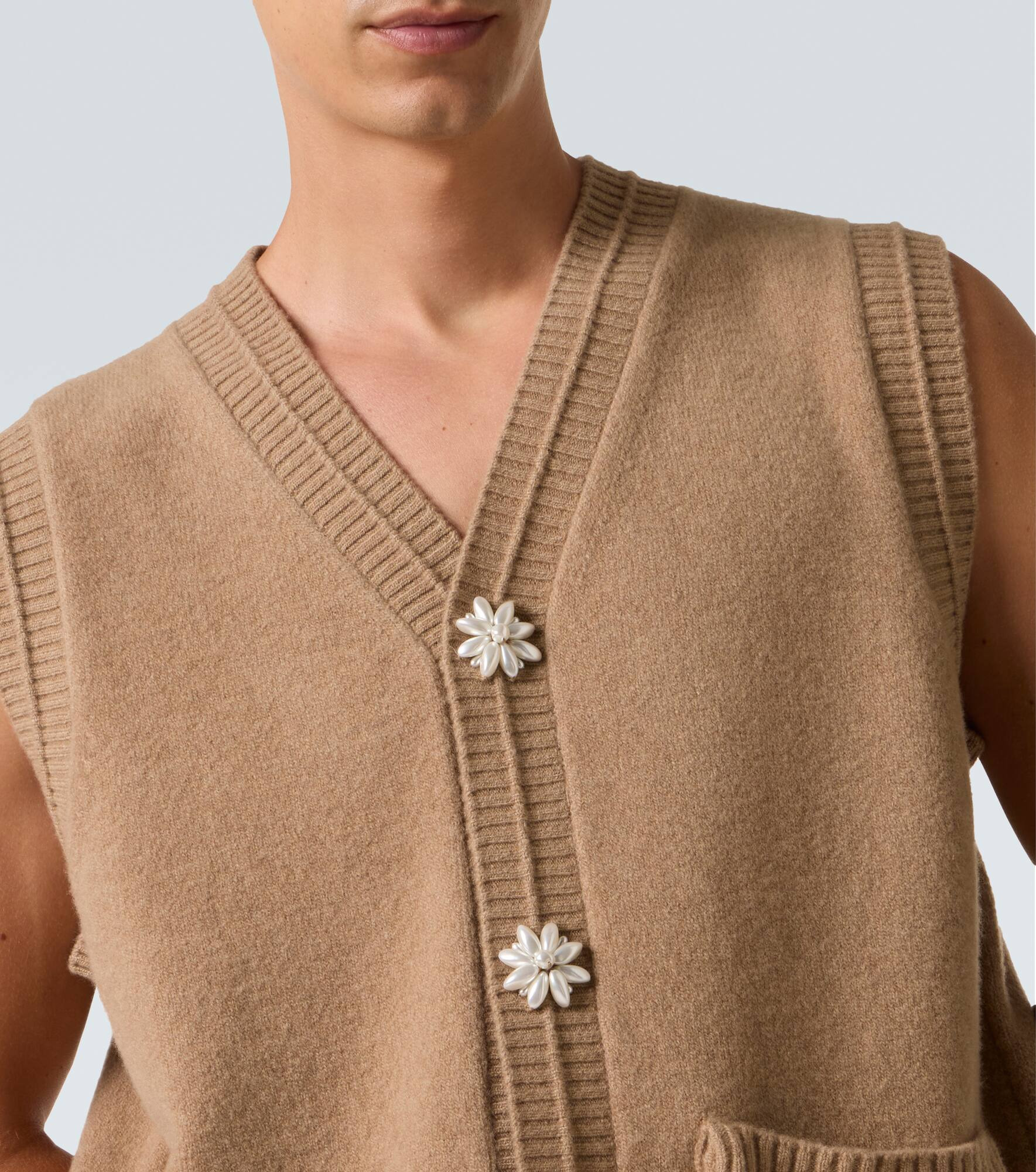 Faux pearl-embellished wool-blend vest - 6