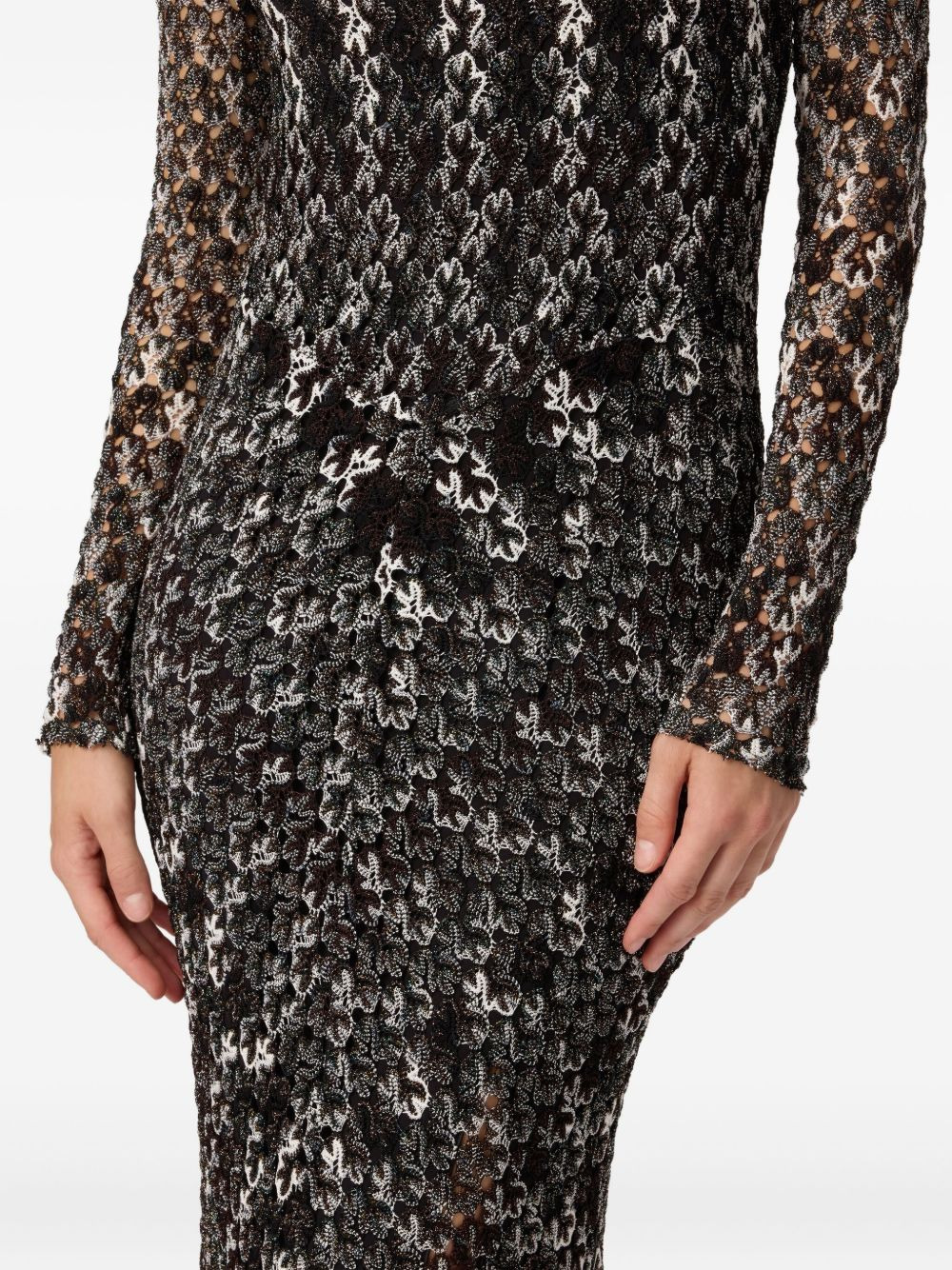 floral-lace long-sleeve maxi dress - 4