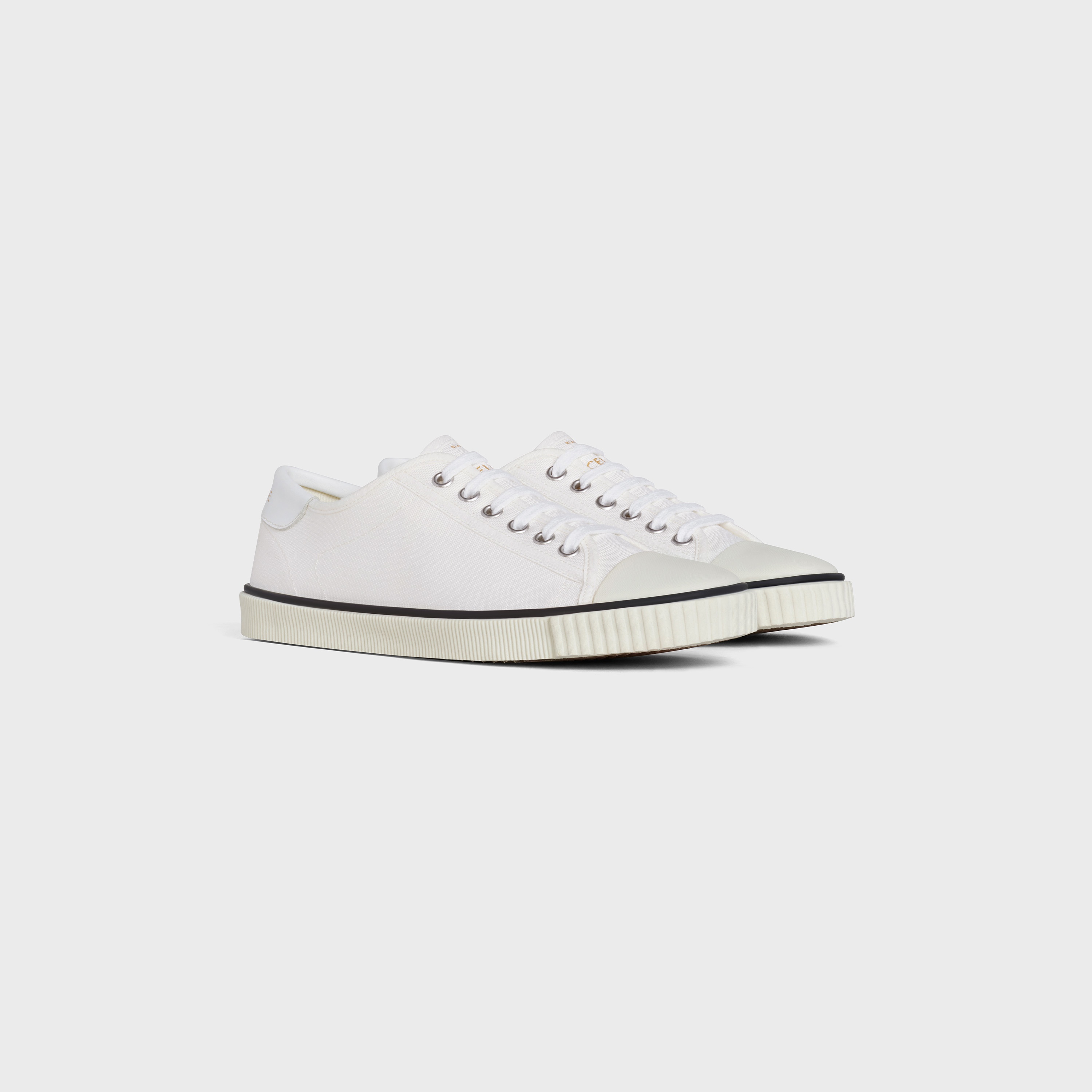 Celine Blank Low Lace Up Sneaker with Toe Cap in Canvas and Calfskin - 2