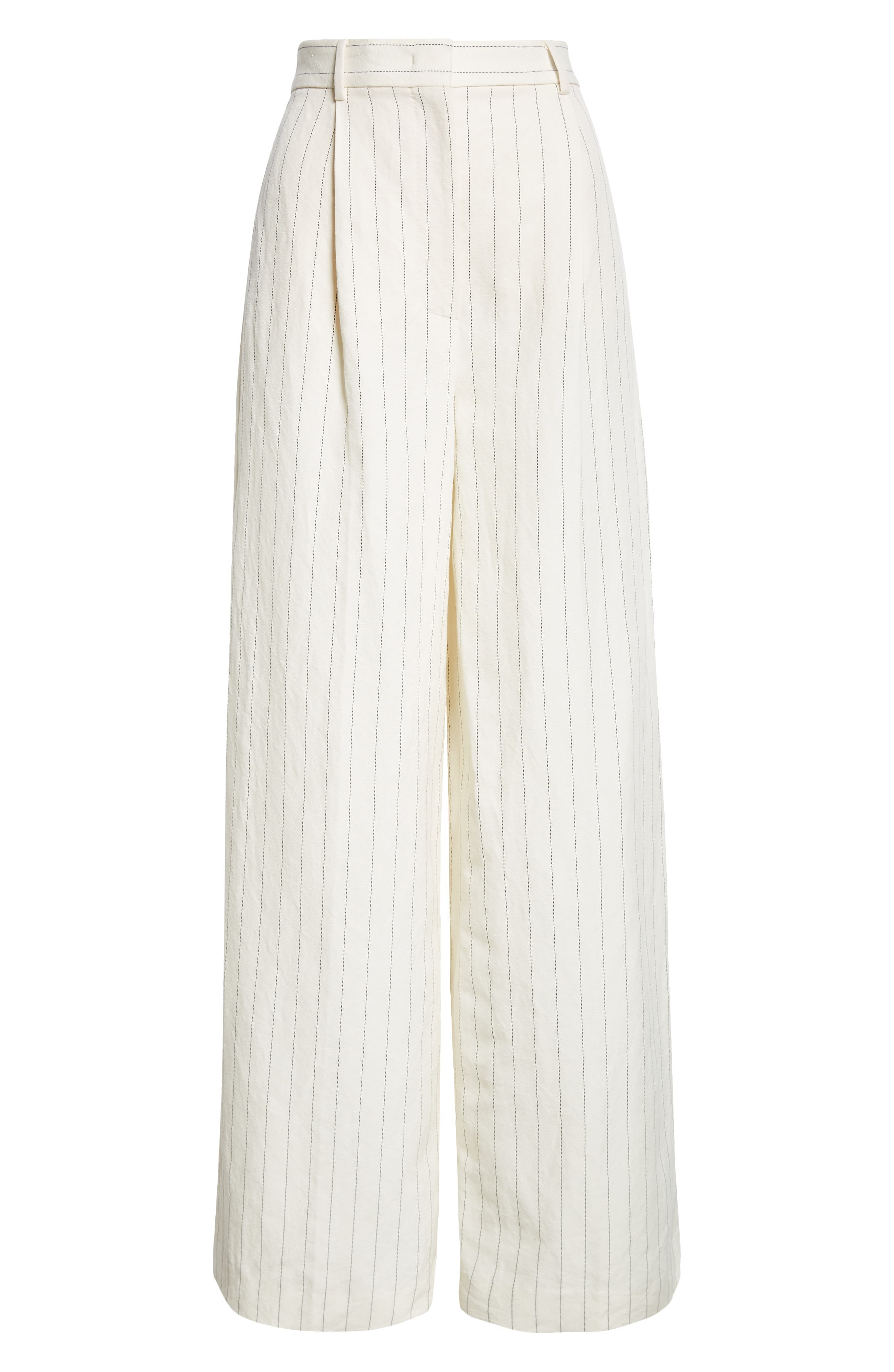Giuliva Pinstripe High Waist Linen & Cotton Wide Leg Trousers - 6