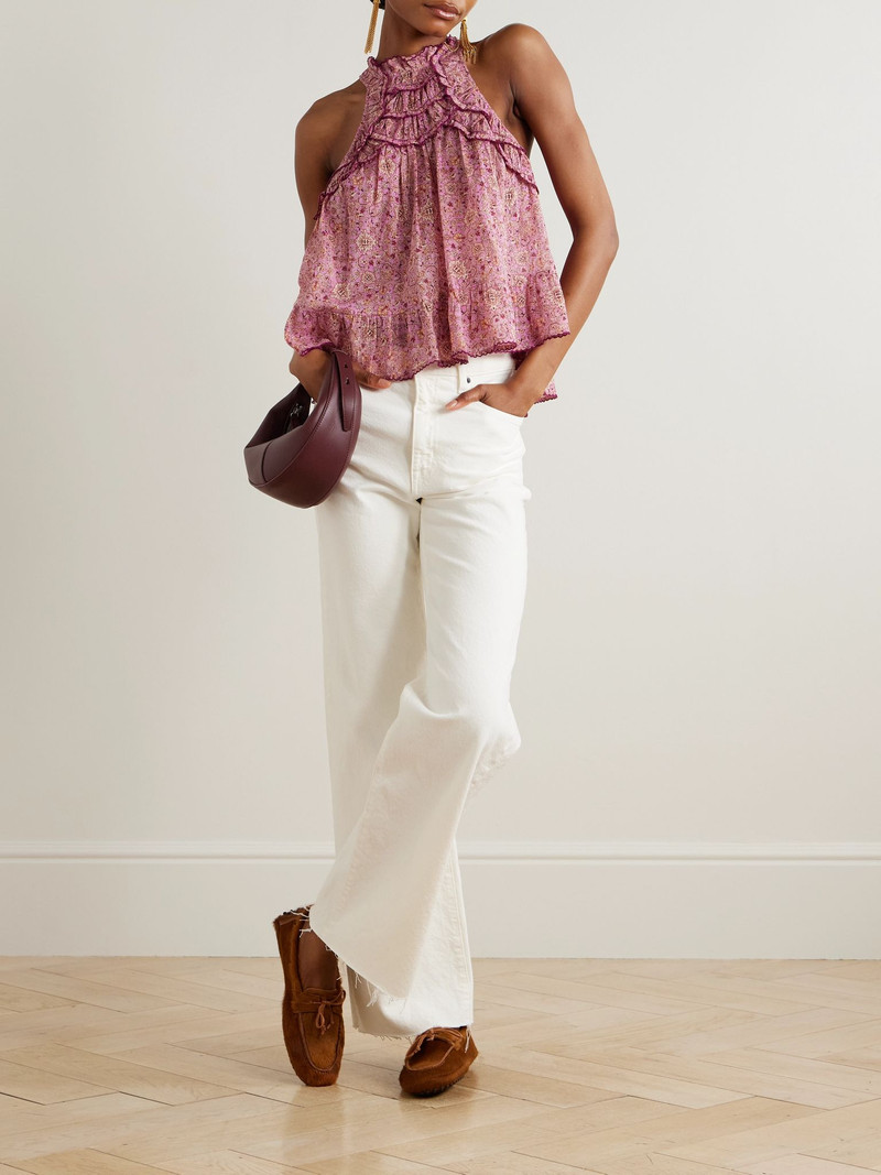 Isabel Marant Étoile Carlee ruffled embroidered floral-print cotton-voile top Pink outlook