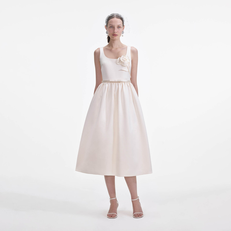 Cream Satin Flower Midi Dress - 1
