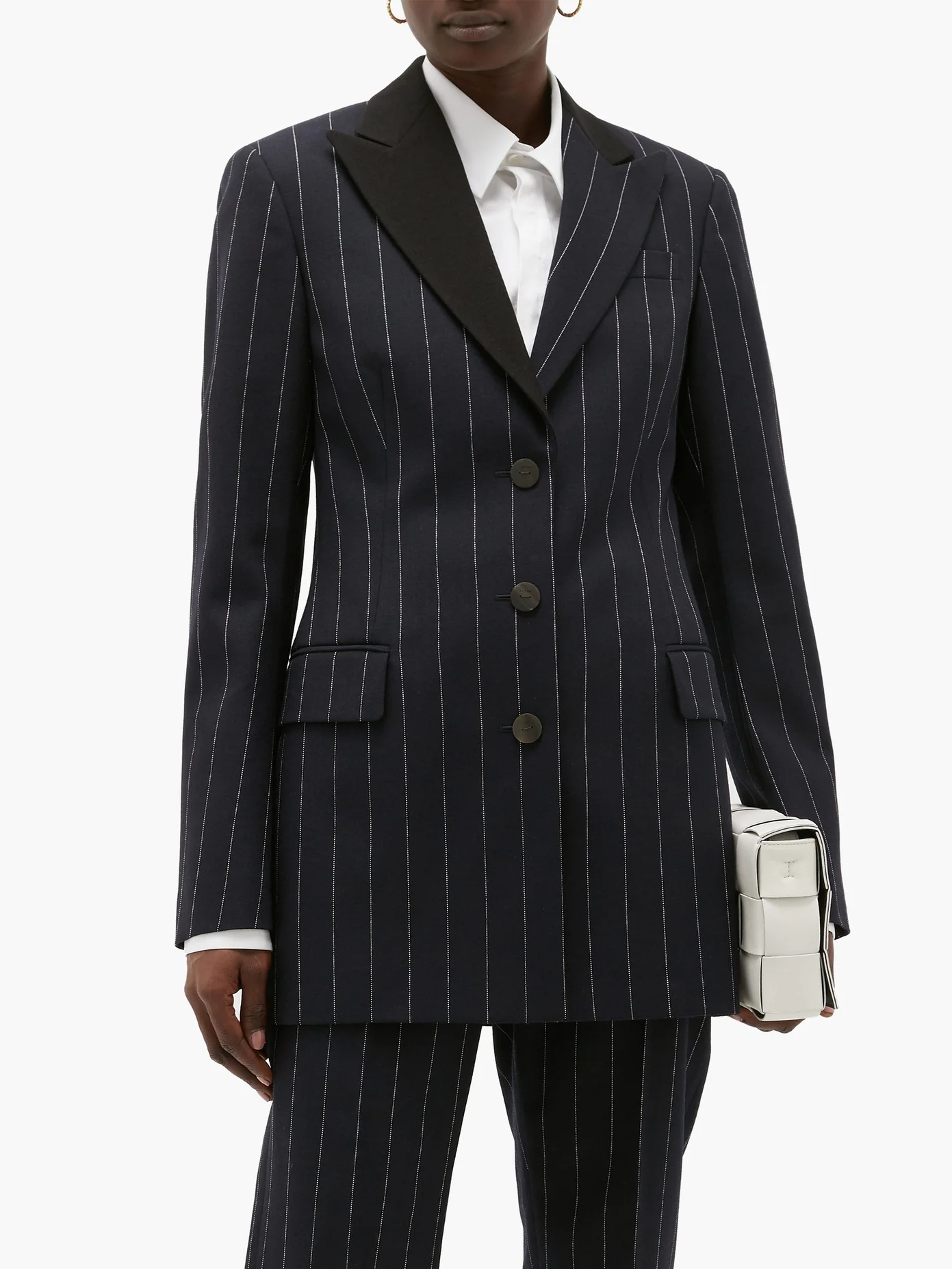 Pinstriped single-breasted wool jacket - 6