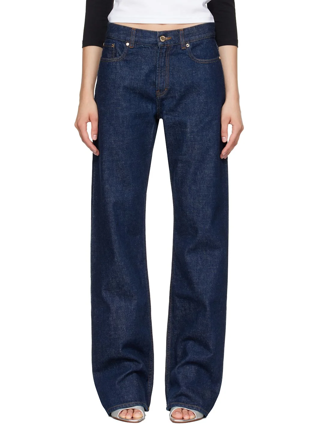 Navy Selvedge Embroidered Laurel Jeans - 1