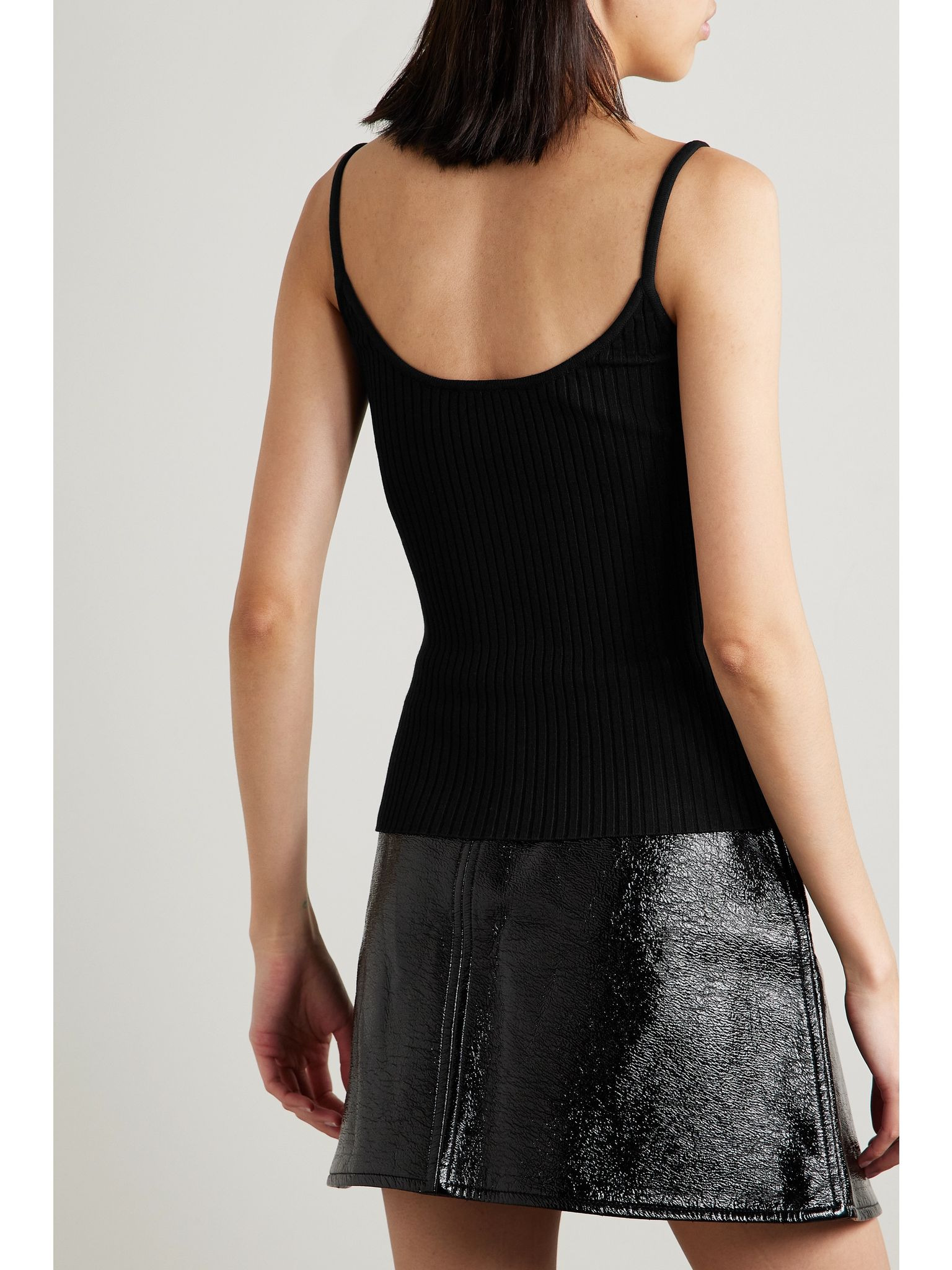 Reedition appliquéd ribbed-knit tank Black - 4