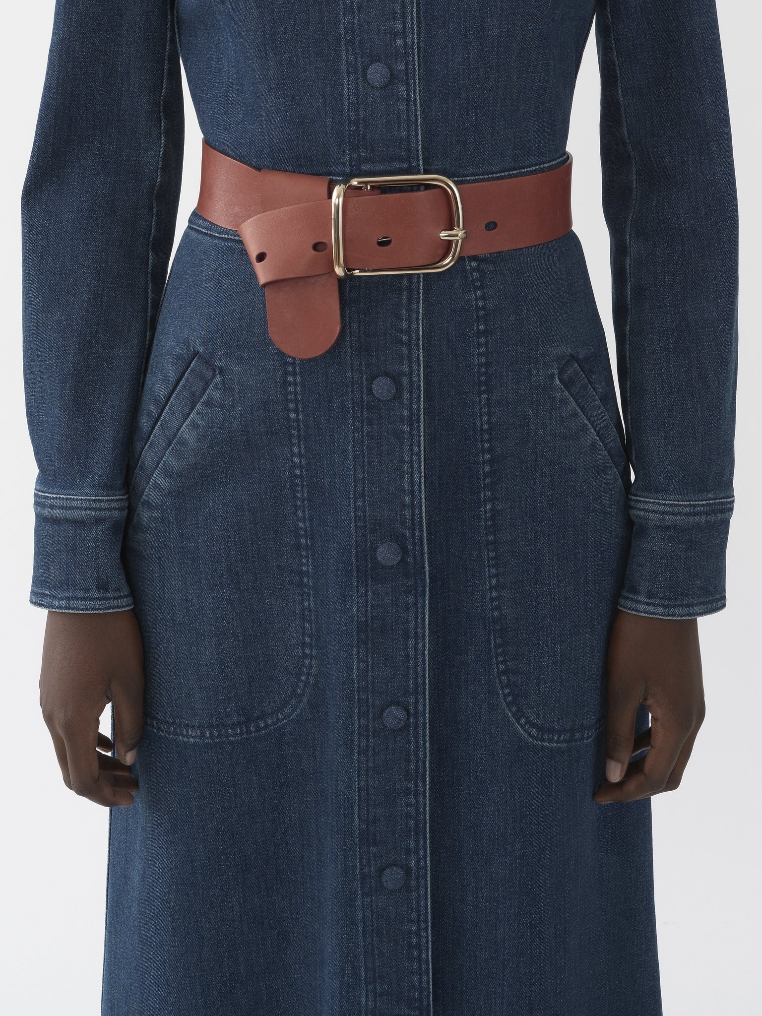 LONG-SLEEVE DENIM SHIRT DRESS - 5