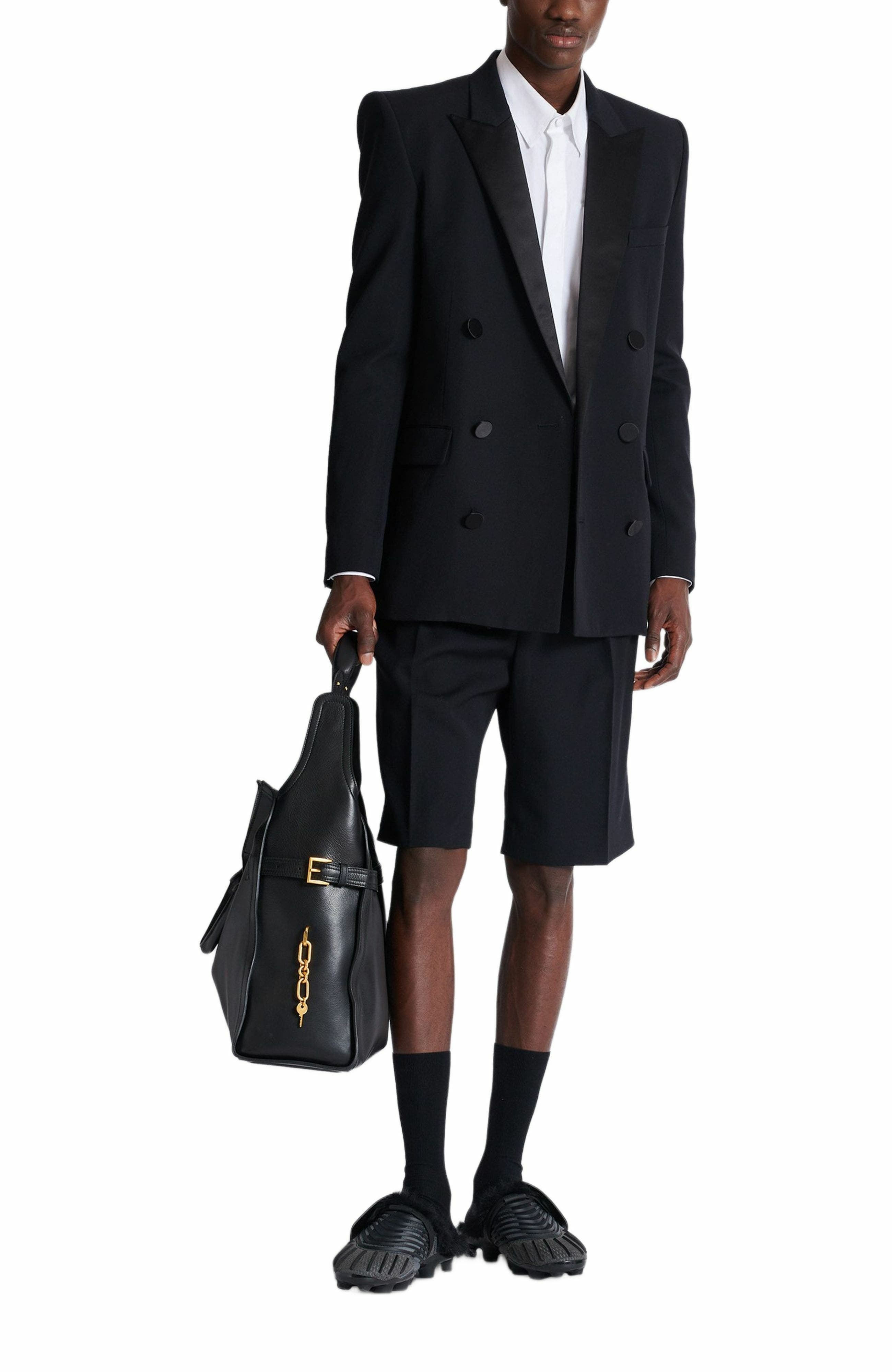 Balmain Grain de poudre blazer with satin lapels in Black at Nordstrom - 3