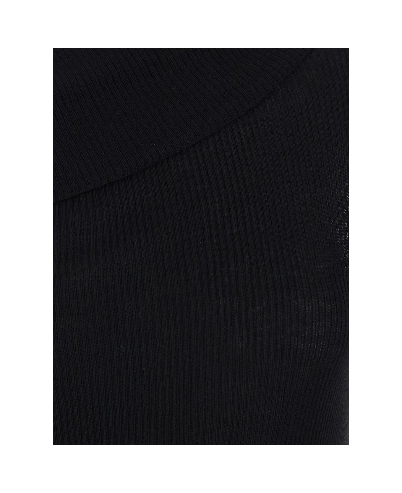 'athena' Black Dress With Front Neckline And Side Slit In Fabric Woman - 3