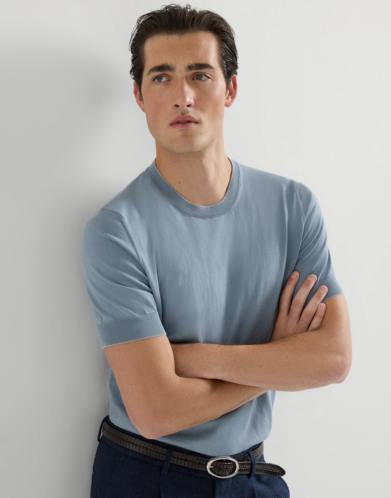 Cotton lightweight knit T-shirt with contrast details 5