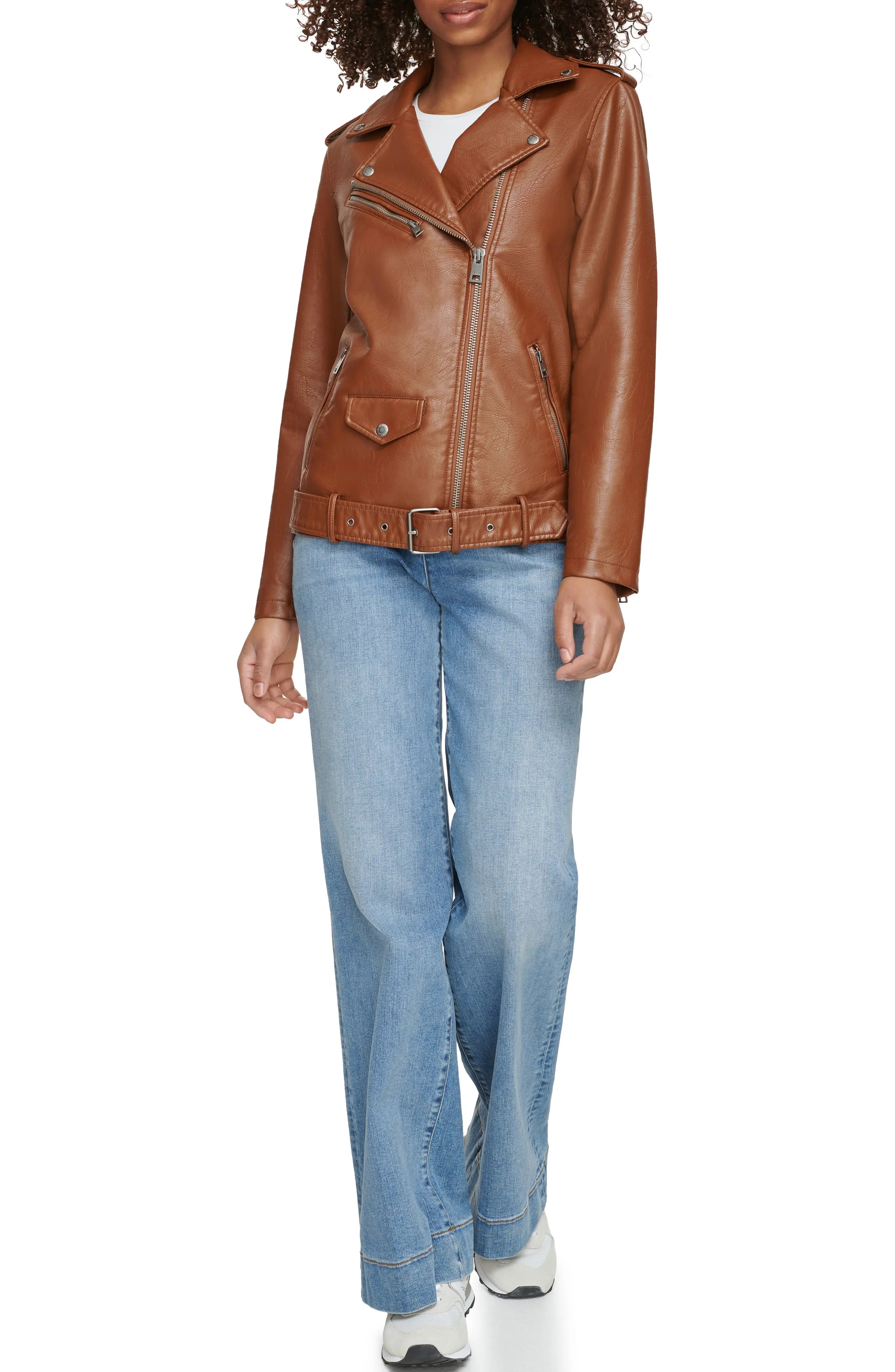 Longline Belted Faux Leather Moto Jacket - 5