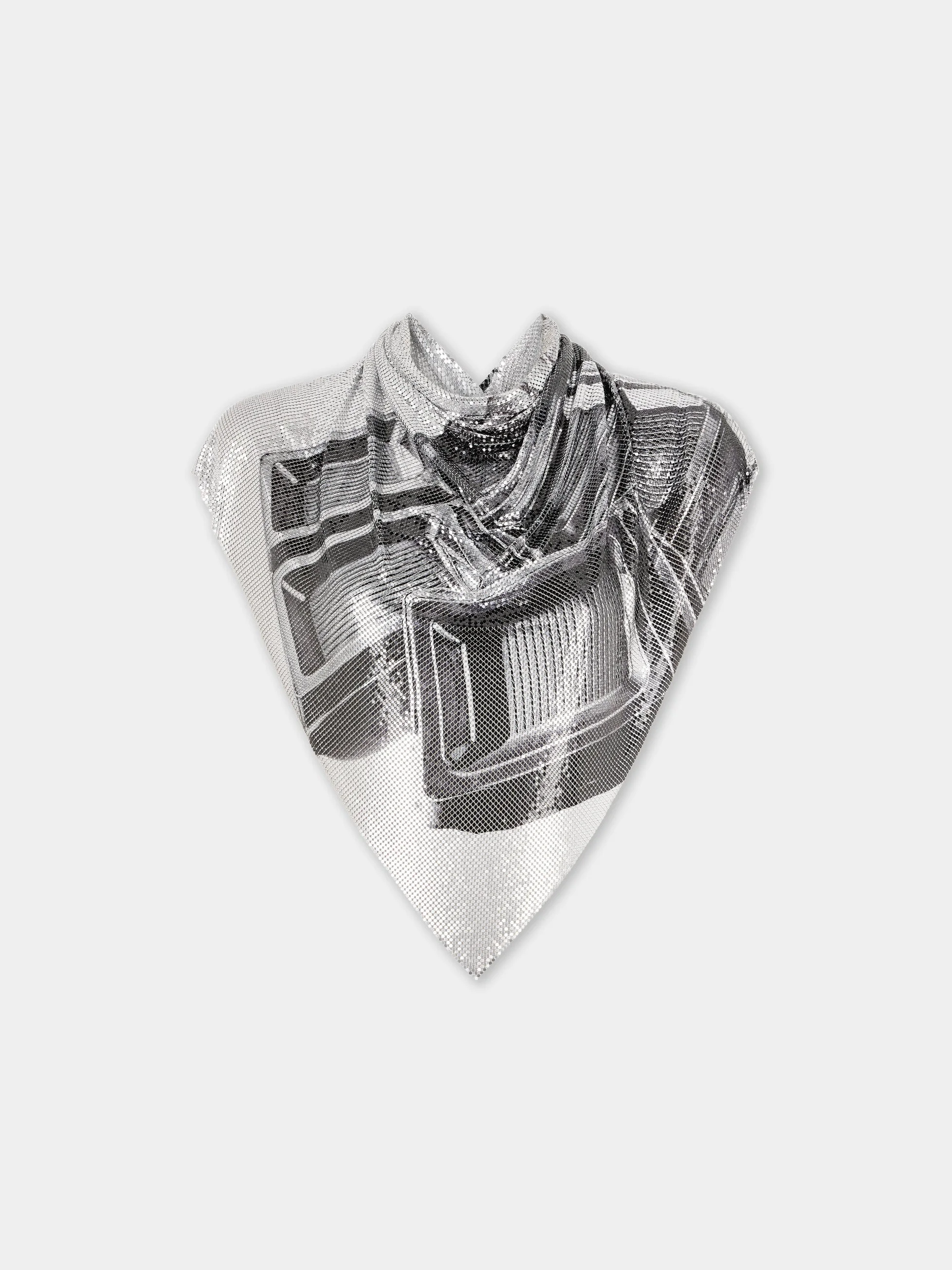 OHMORI X RABANNE SILVER MESH SCARF WITH CHOCOLAT BAR PRINT - 1