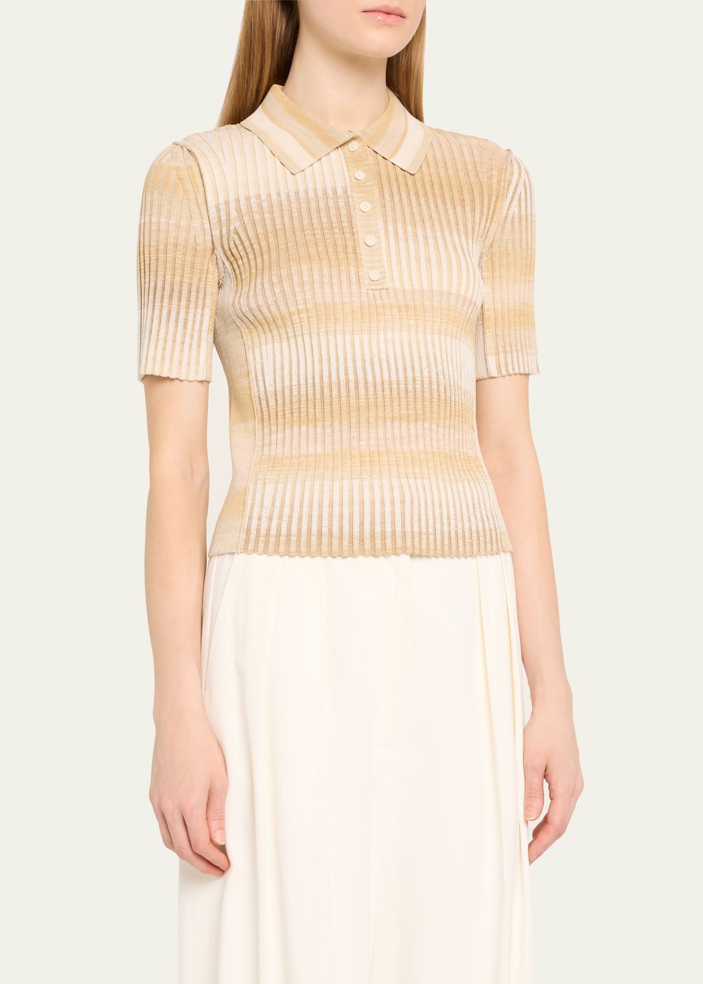 Devina Short-Sleeve Ribbed Stripe Polo Top - 4