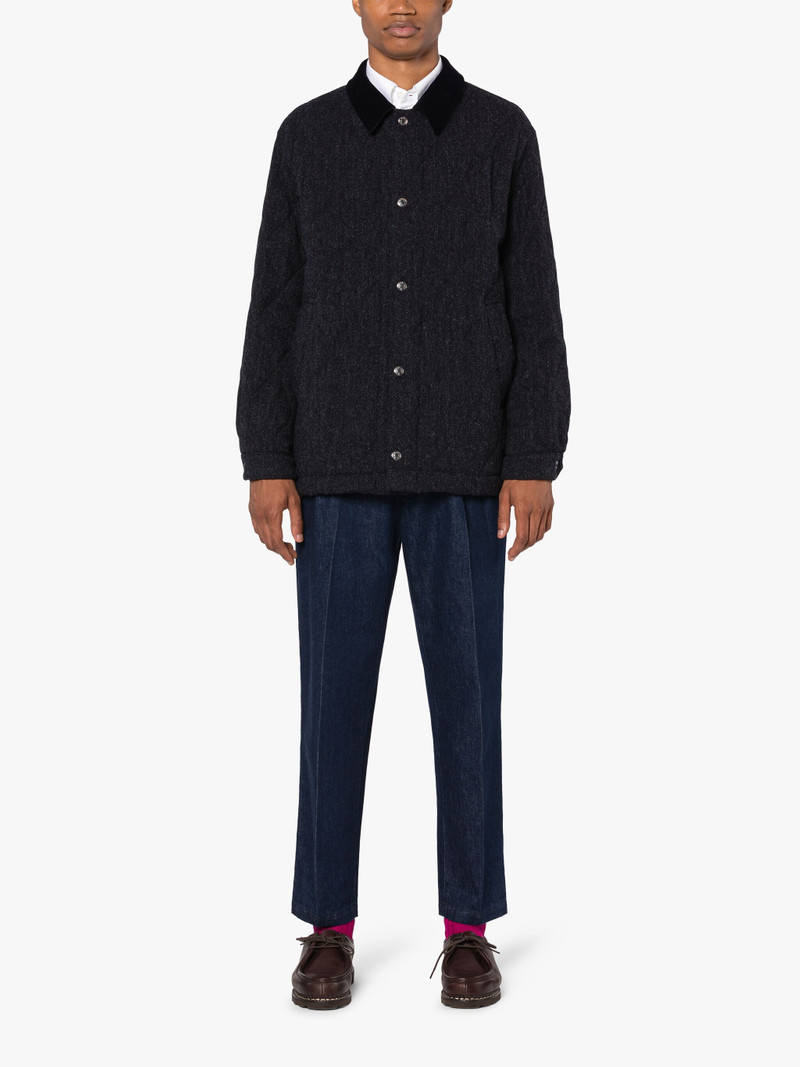 TEEMING NAVY HERRINGBONE WOOL QUILTED COACH JACKET 3