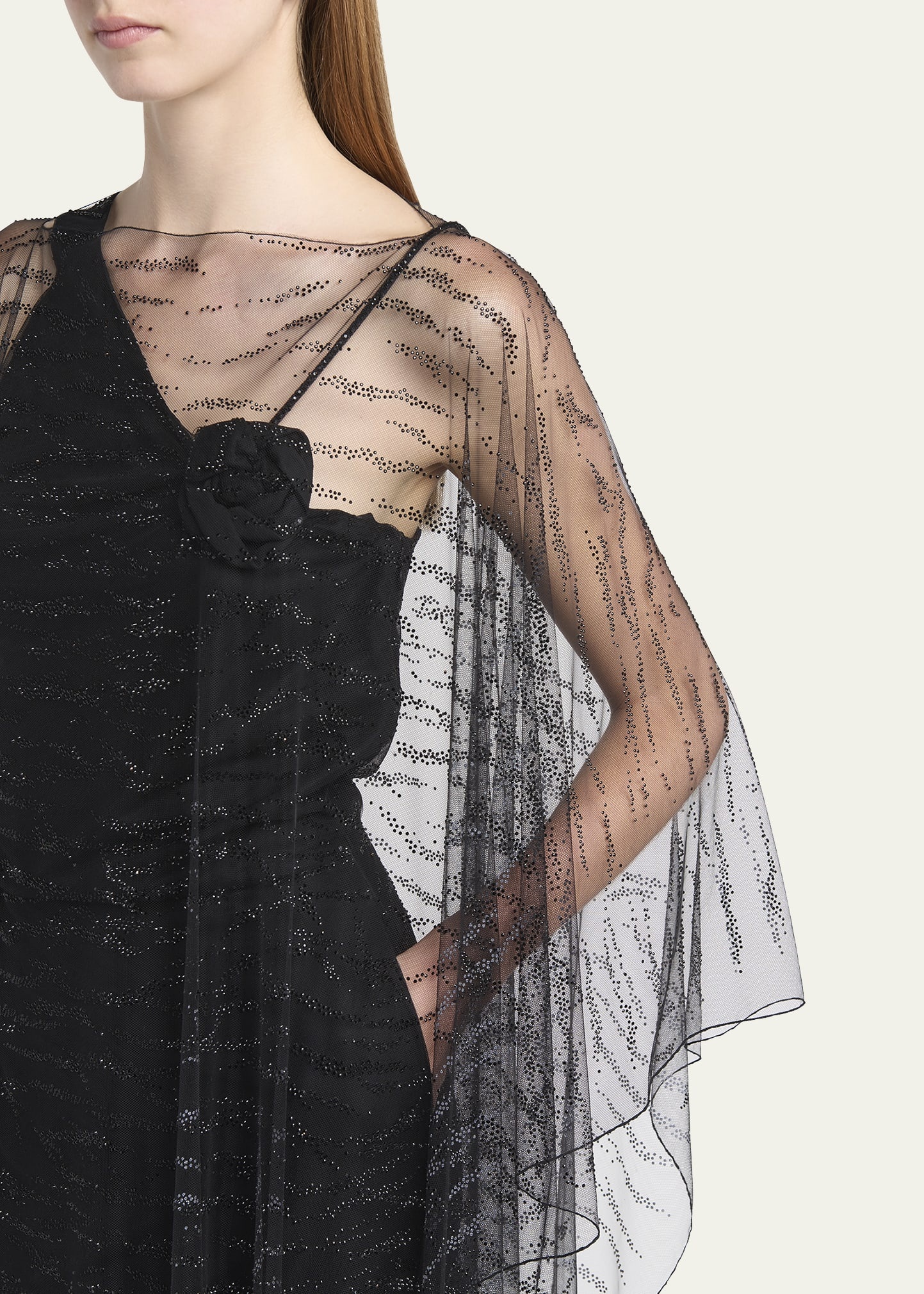 Crystal Embellished Sheer Long Cape - 5