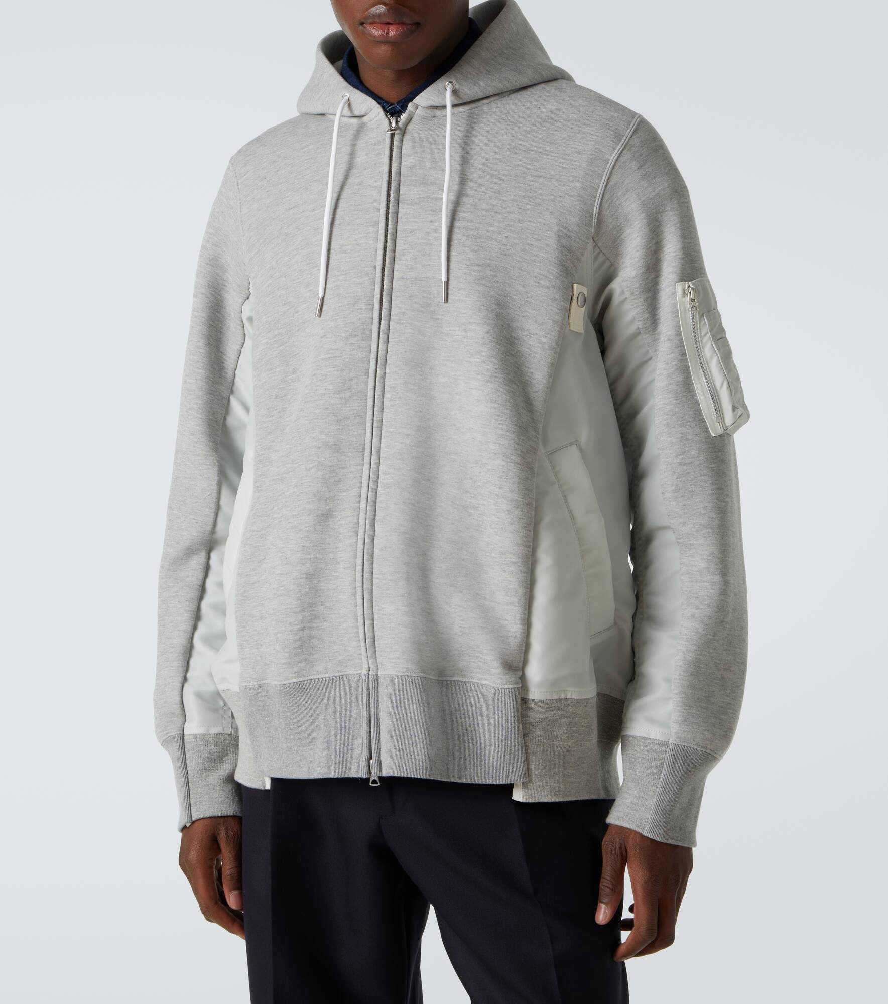 Cotton jersey and technical twill hoodie - 3