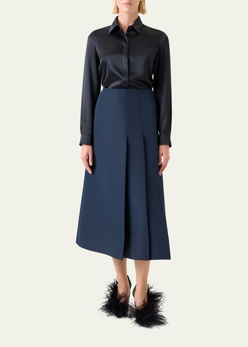 AKRIS Pleated Ottoman Silk Midi A-Line Skirt outlook