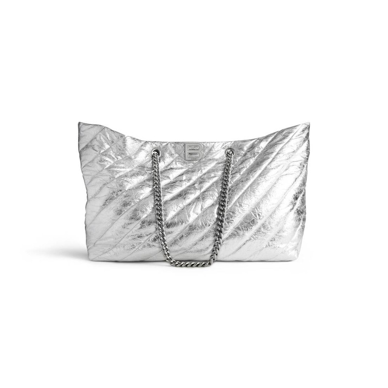 Women's Crush Large Carry All Tote Bag Metallized Quilted in Silver 1