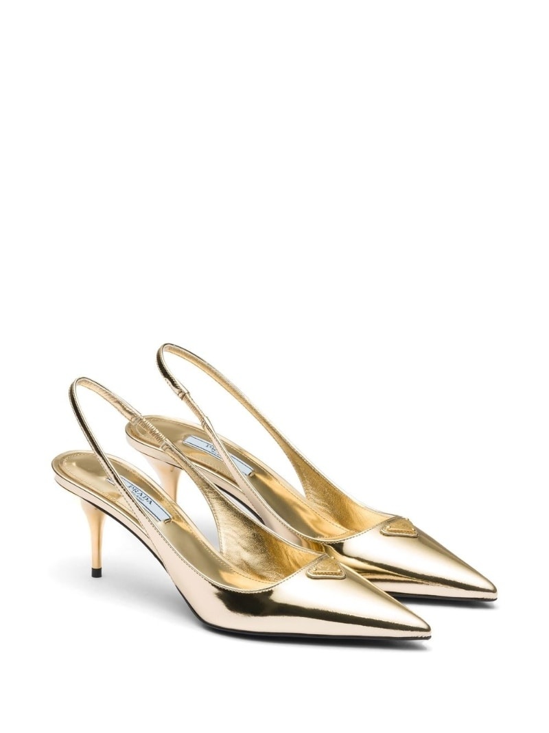 65mm metallic slingback leather pumps - 2
