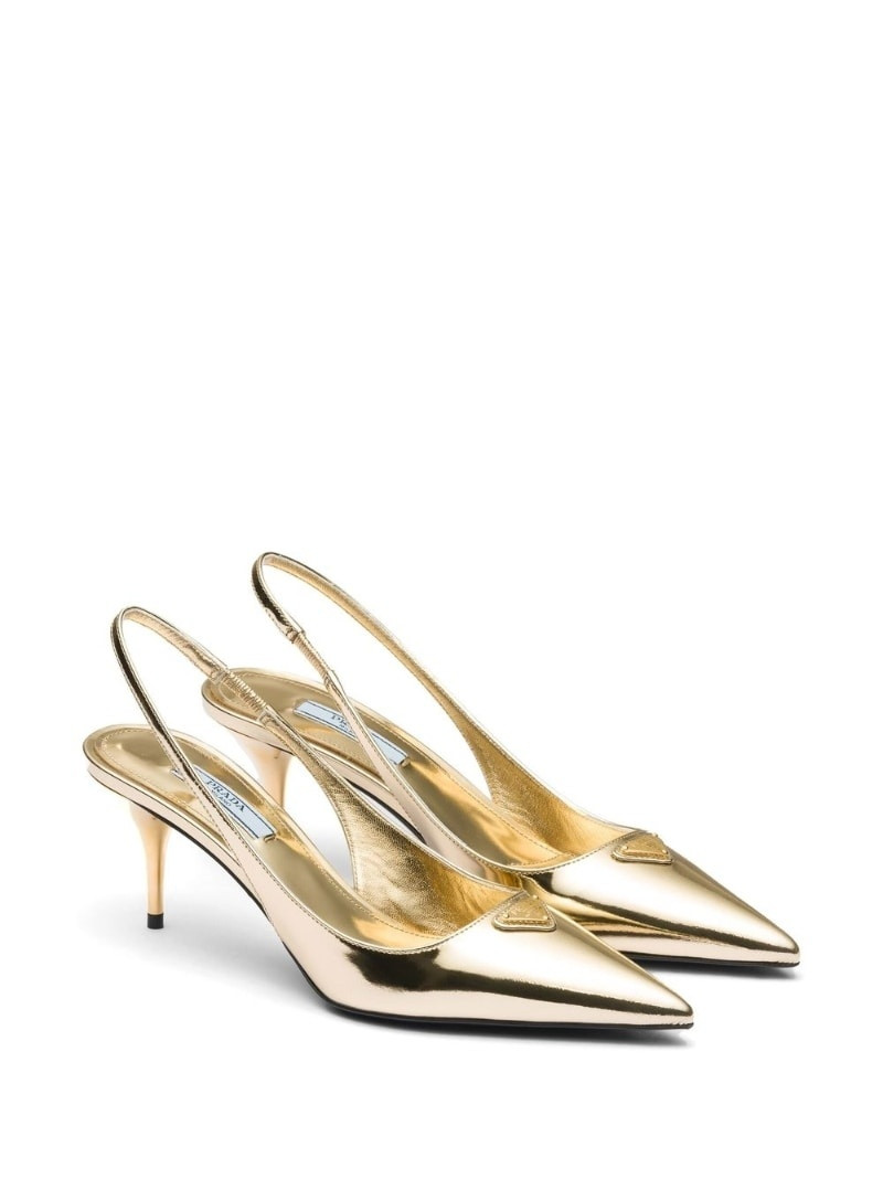 Prada 65mm metallic slingback leather pumps outlook