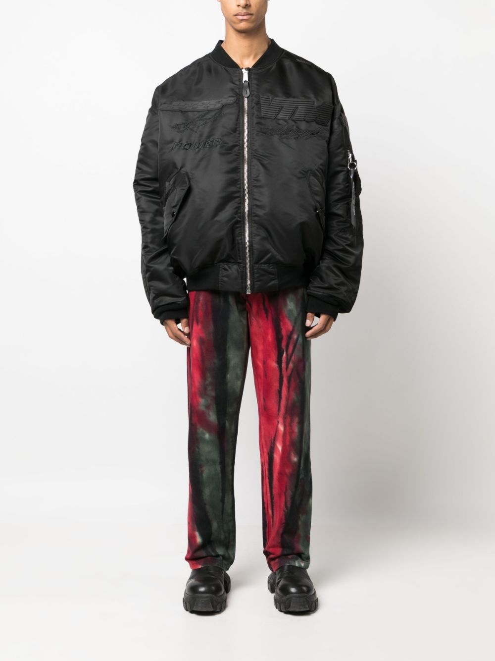 logo-patch zip-up bomber jacket - 2