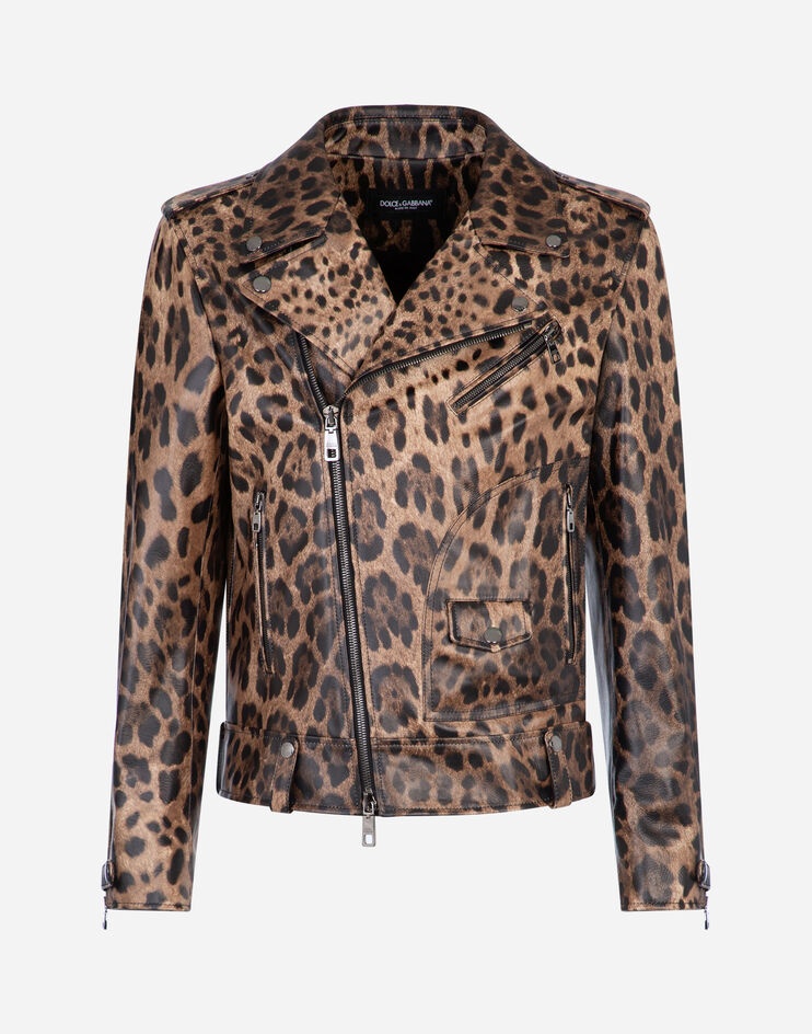 Lambskin leather jacket with leopard print - 3