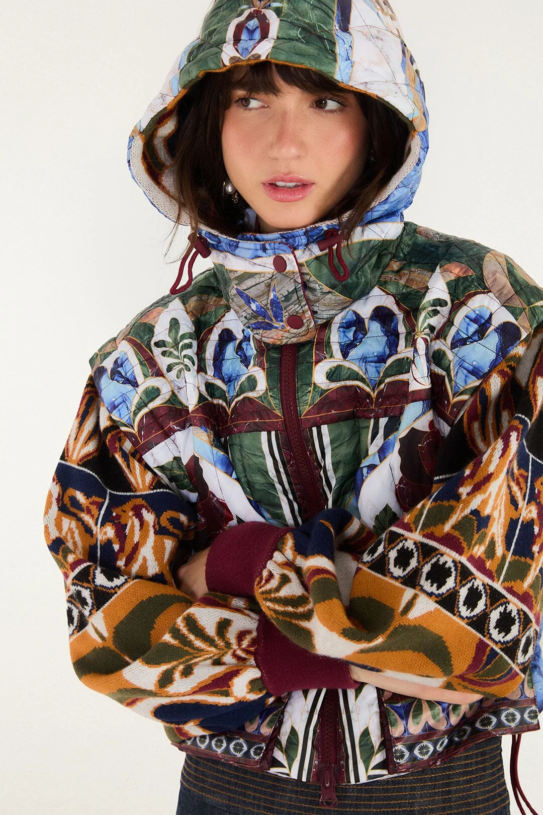 Pietra Dura Tapestry Cropped Puffer Jacket - 1