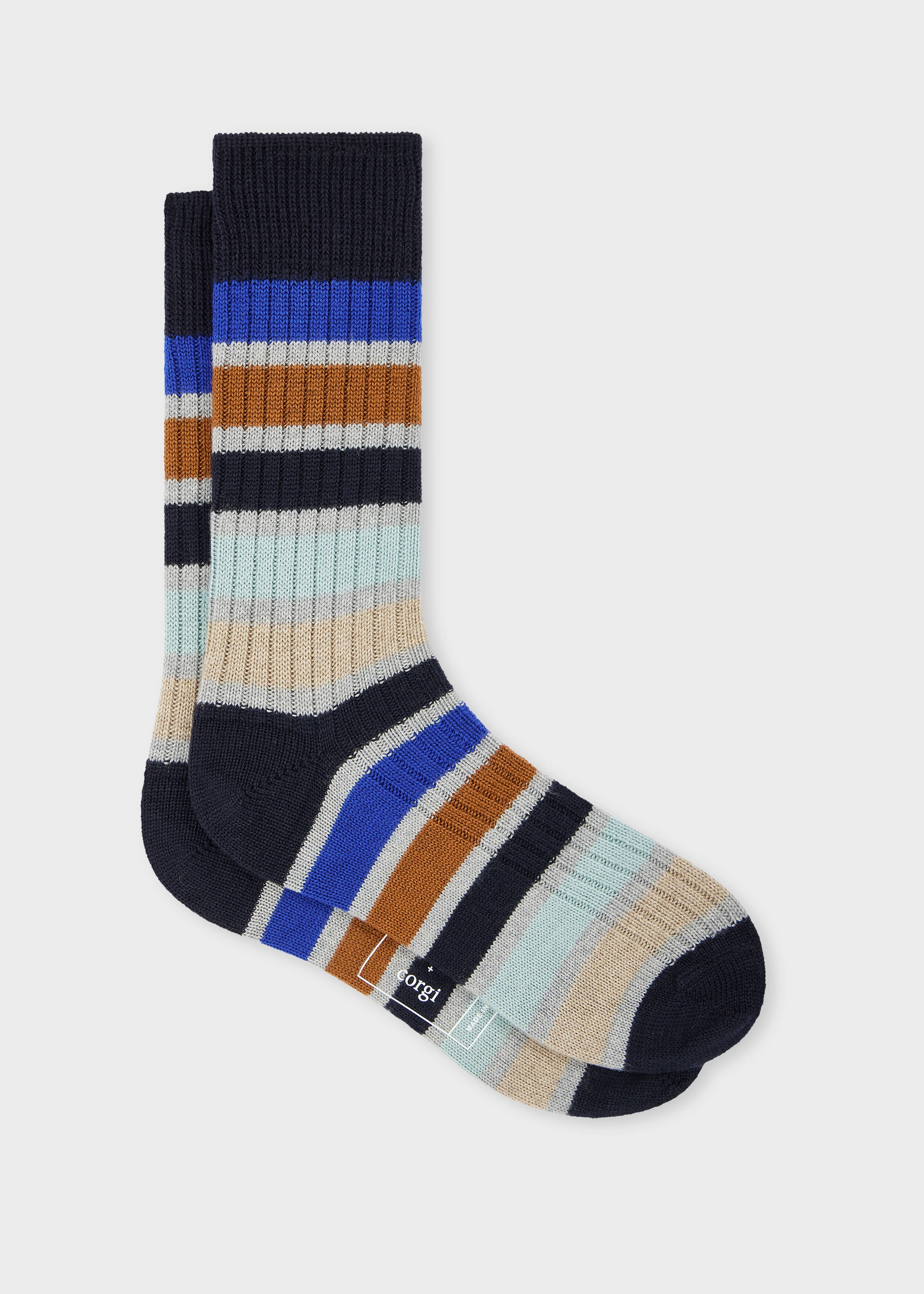 Paul Smith + Corgi - Navy Stripe Wool-Blend Socks - 1