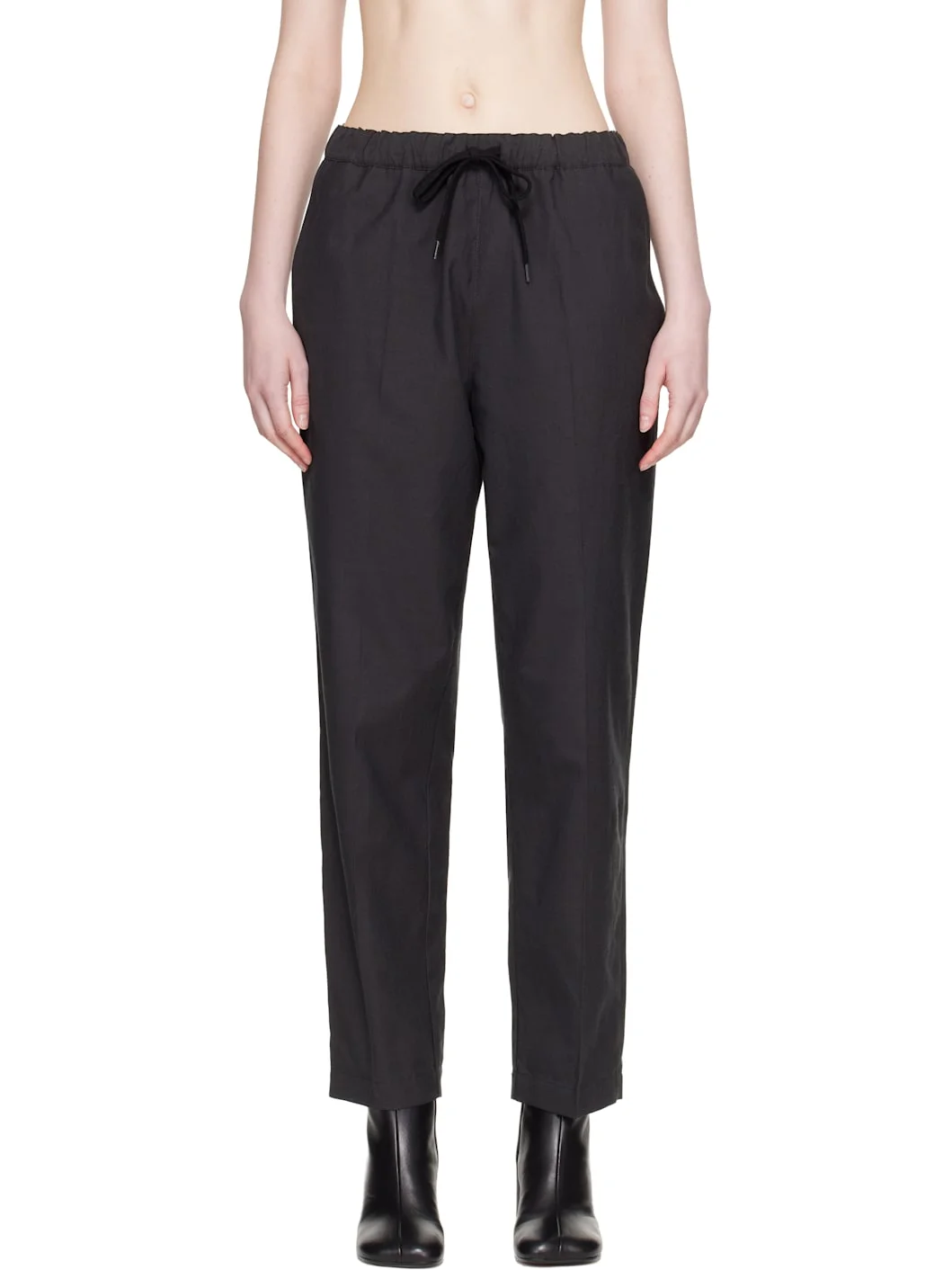 Black Wool Drawstring Trousers - 1