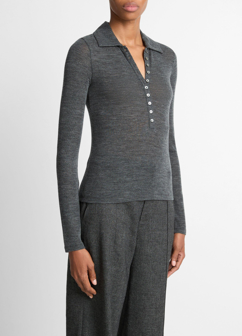 Wool Long-Sleeve Polo Top 2