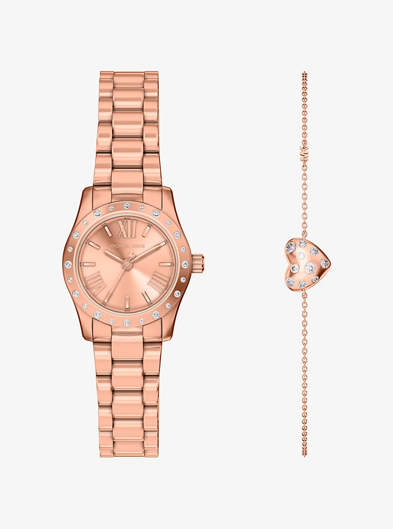 Petite Lexington Pavé Rose Gold-Tone Watch and Heart Bracelet Gift Set - 1